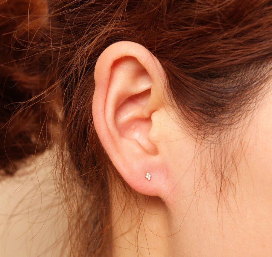 14K Gold Single Diamond Pave Stud