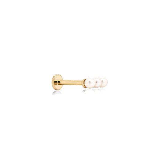 Single 14K Gold Pearl Trio Bar Stud with a Flat Backing
