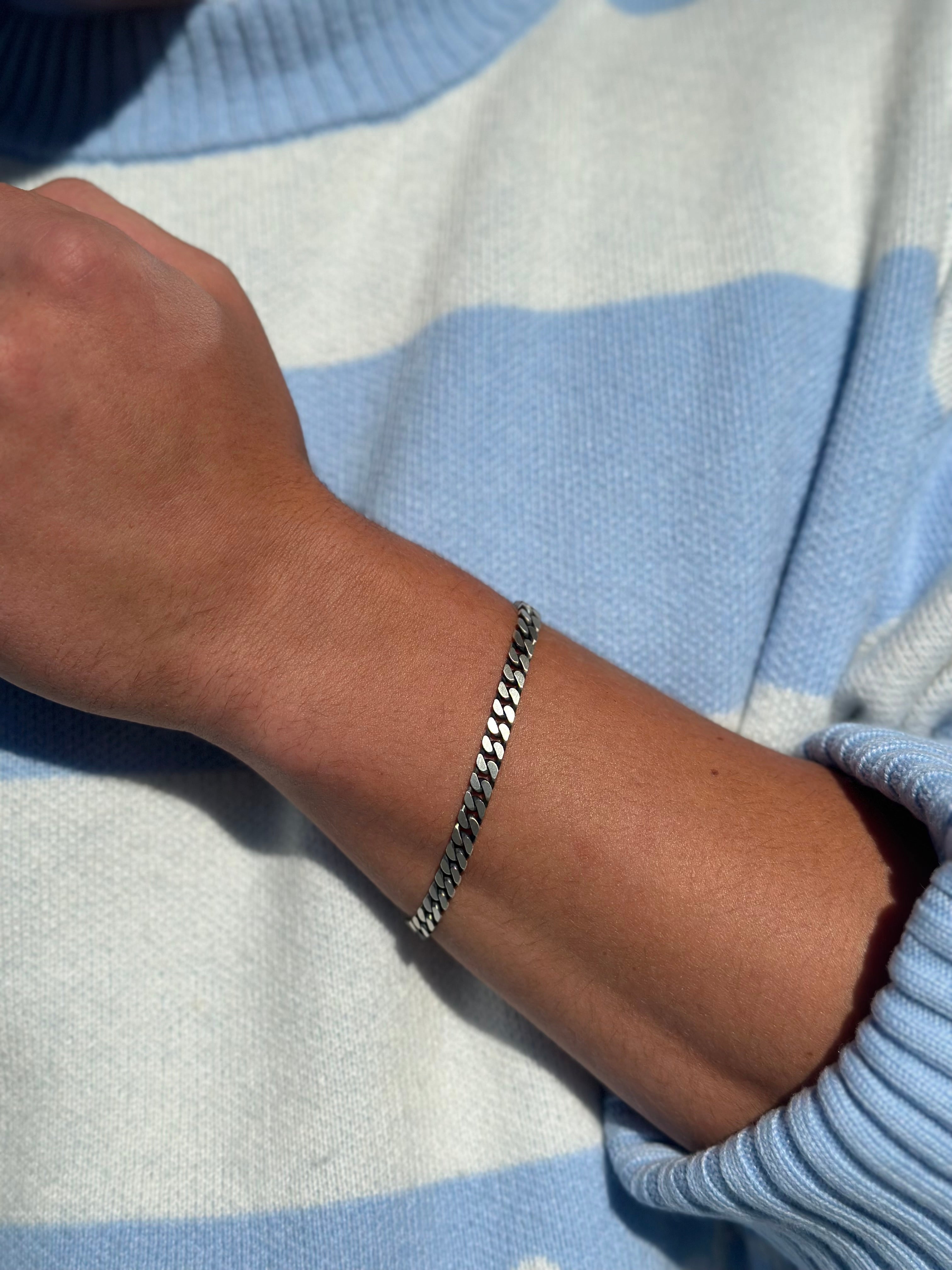 Men's Oxidized Silver Large Curb Bracelet