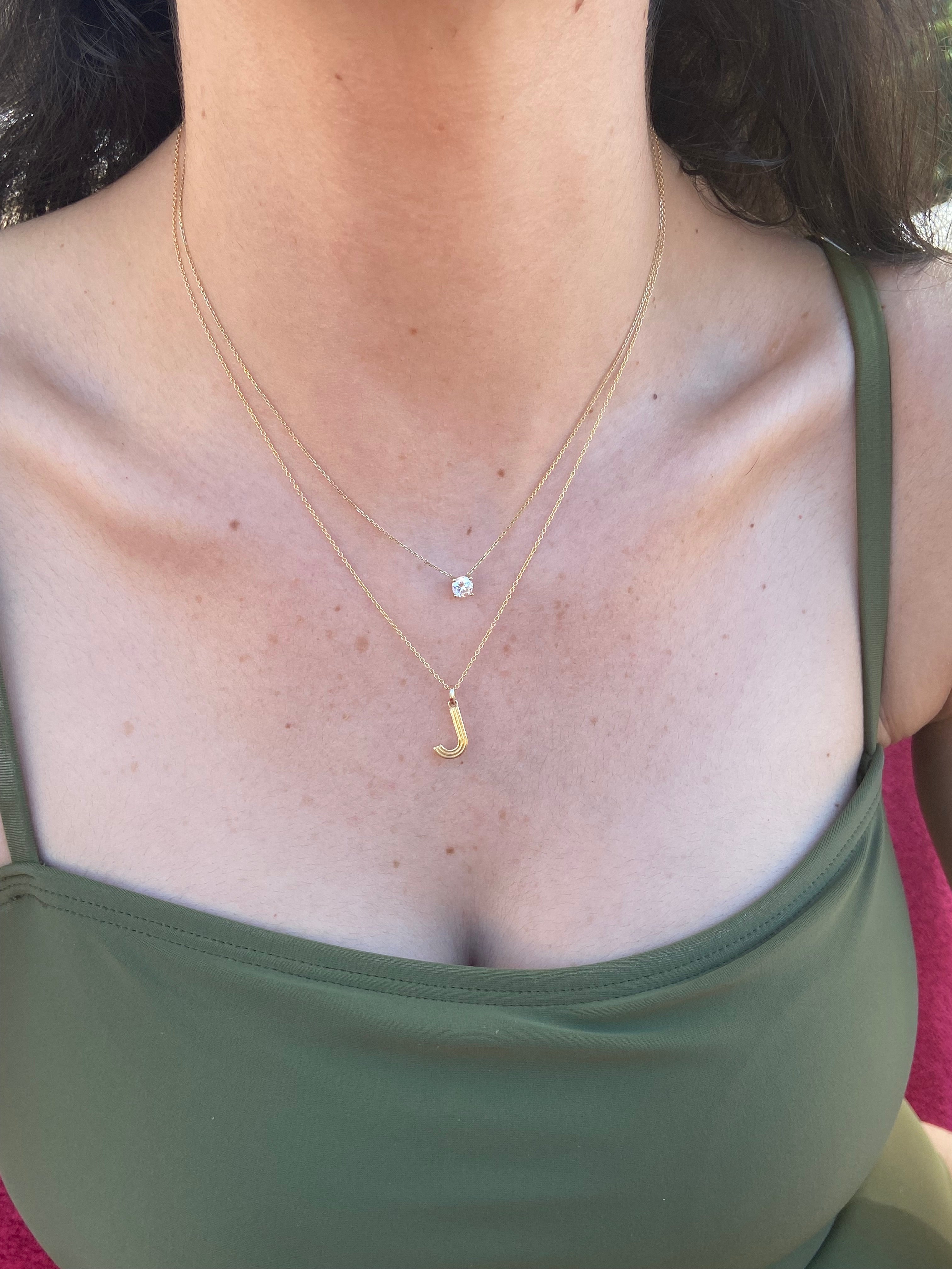 Gold Fluted Initial Charm Pendant