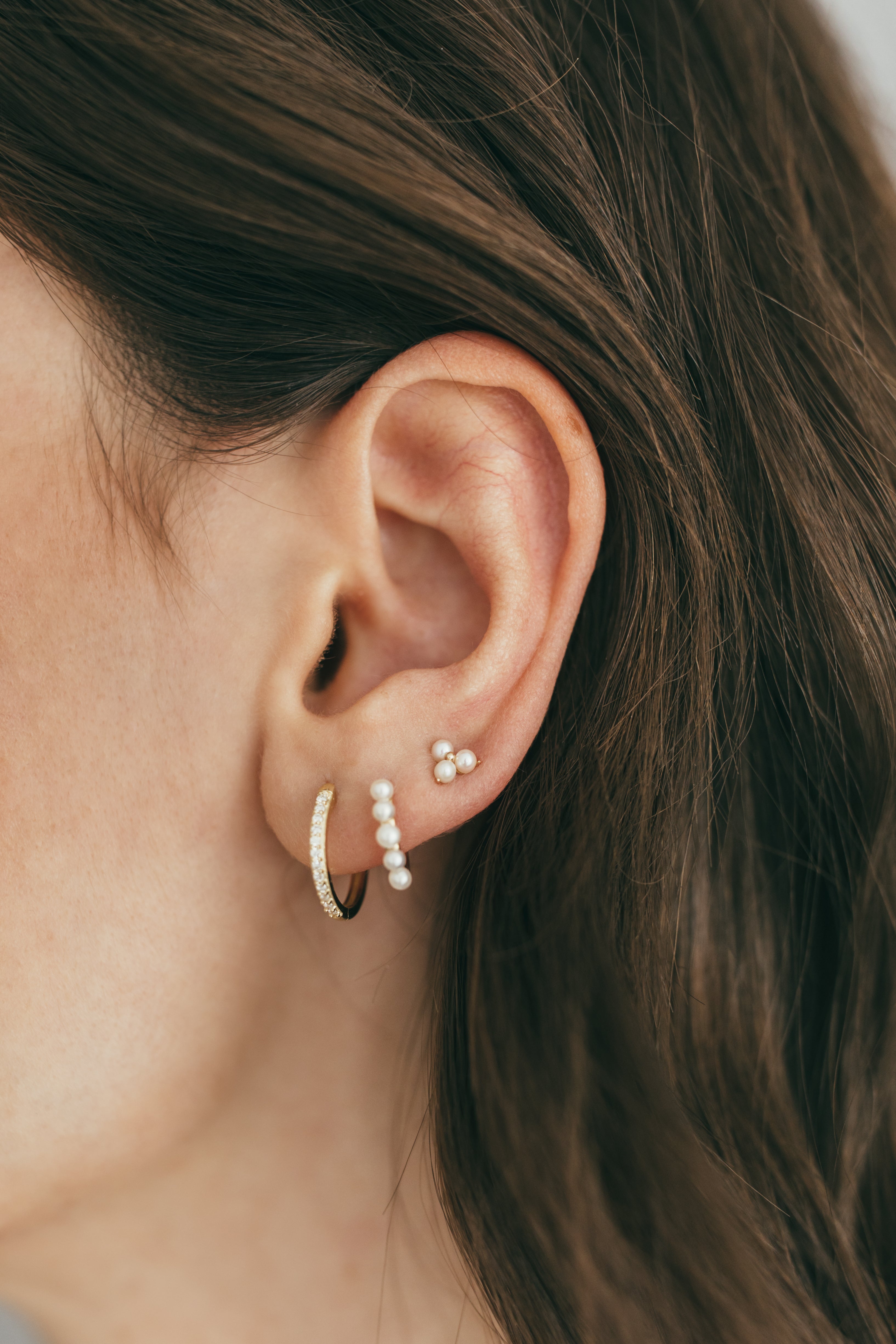 14K Gold Pearl Trio Studs