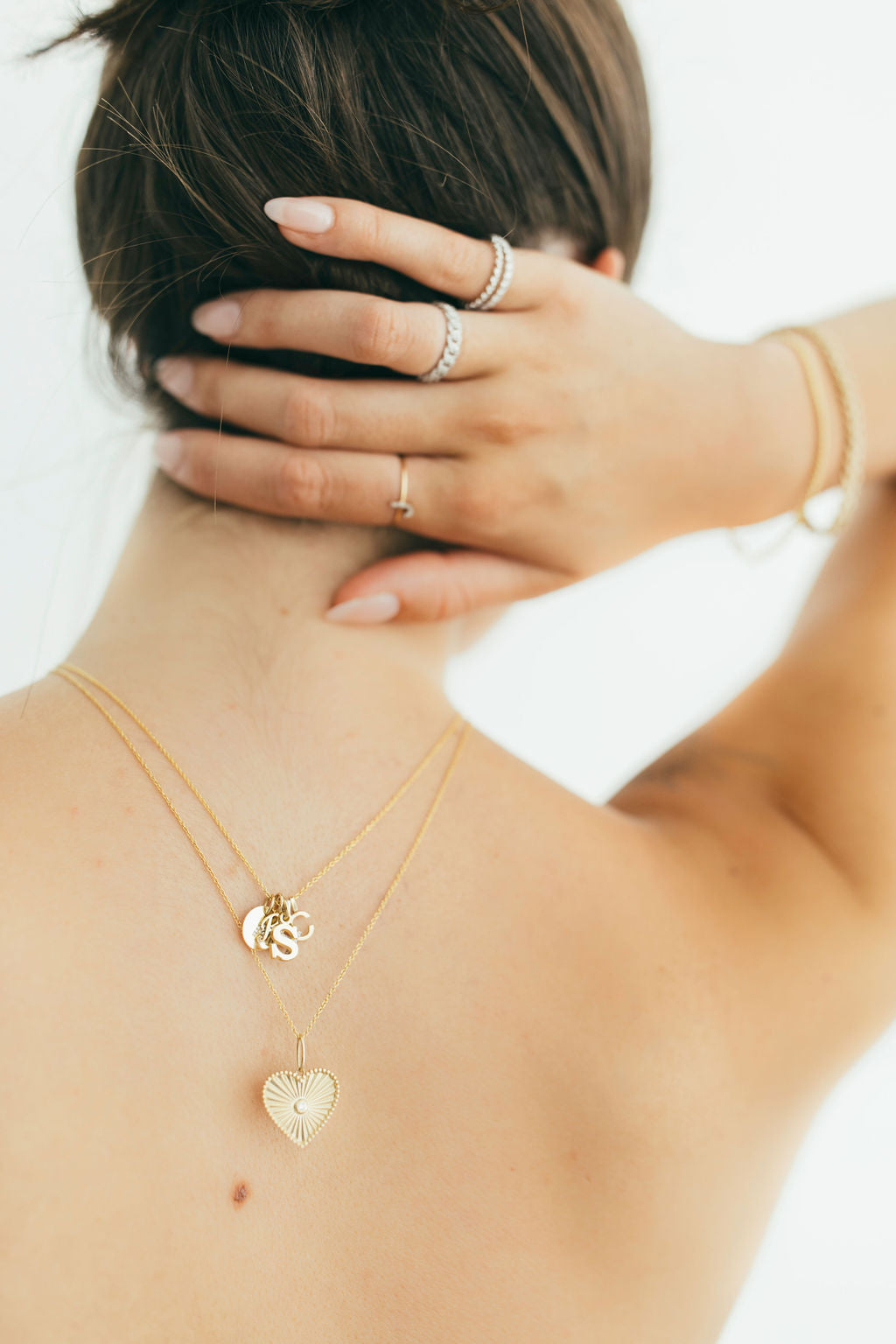14K Gold and Diamond Fluted Heart Charm