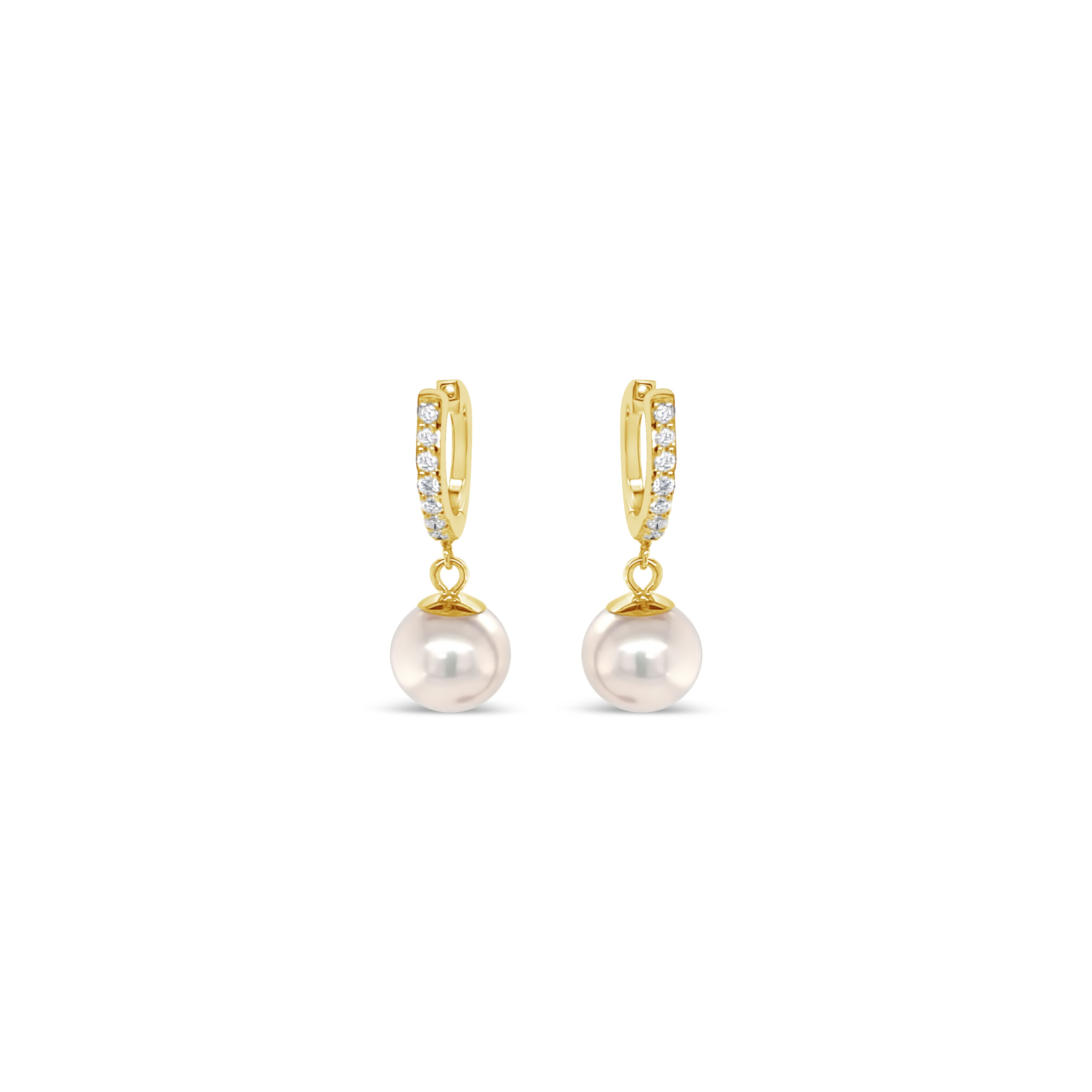 Diamond Huggie Earrings with a Pearl Drop
