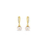 Diamond Huggie Earrings with a Pearl Drop