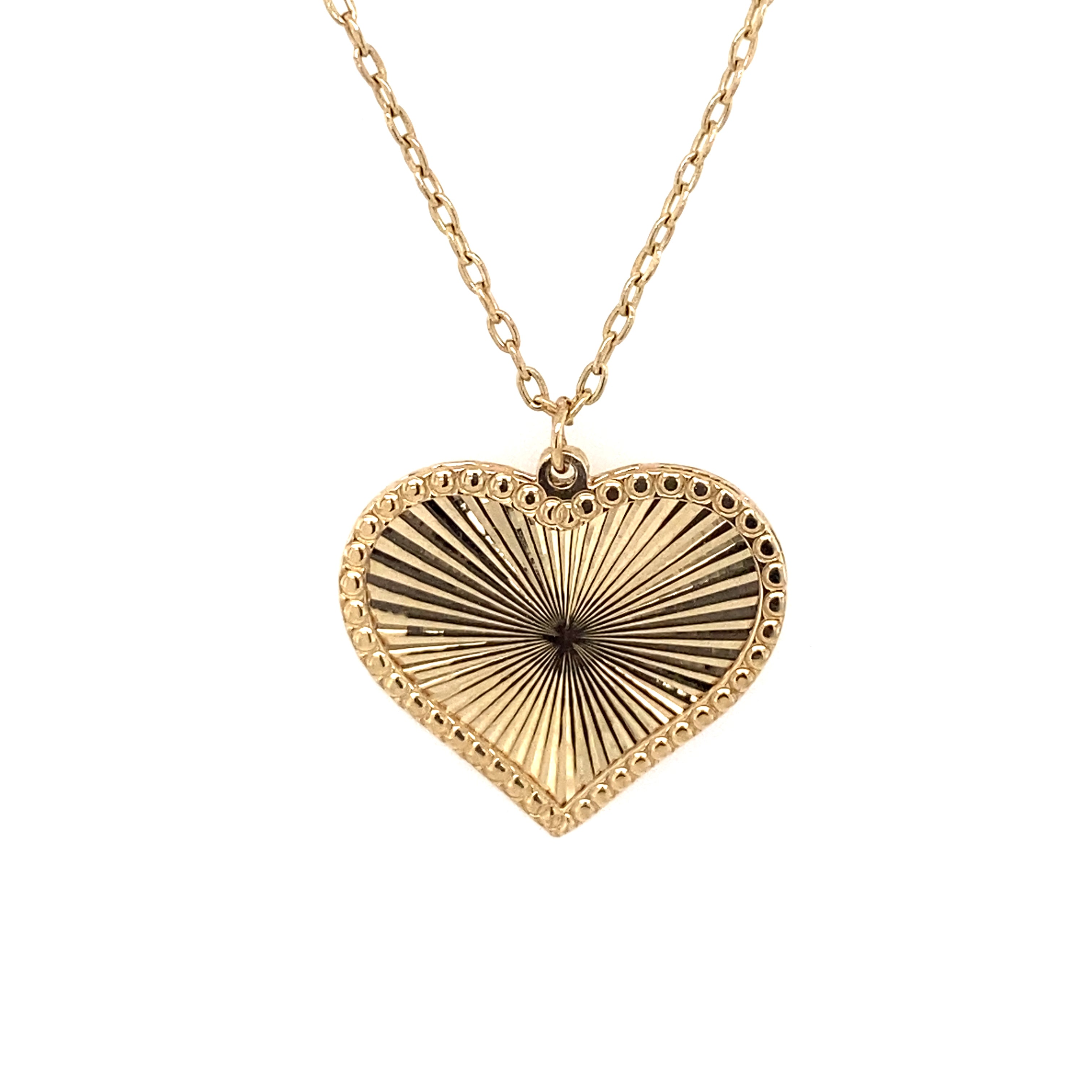 Gold Fluted Heart Medallion Necklace