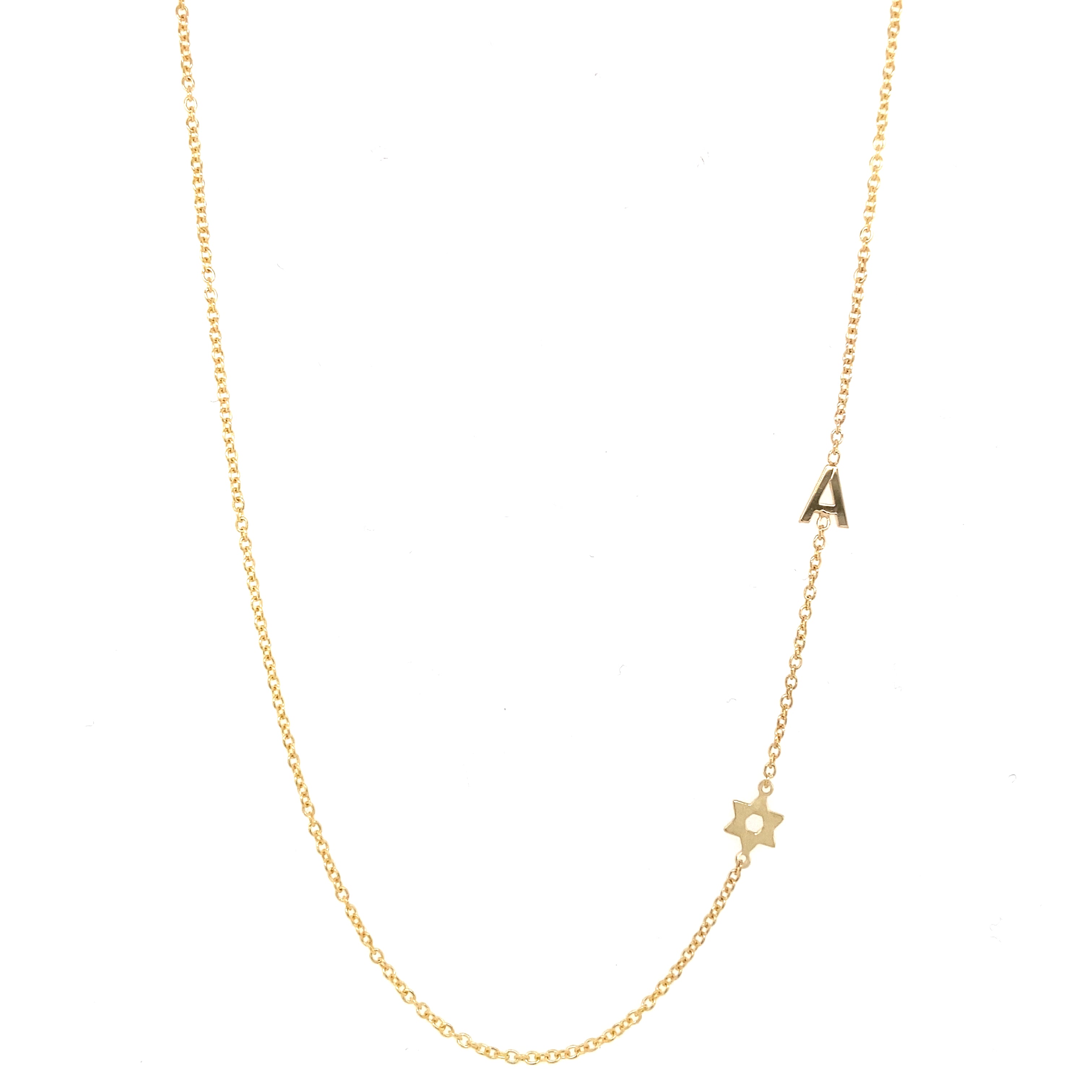 14K Gold Initial and Star of David Necklace