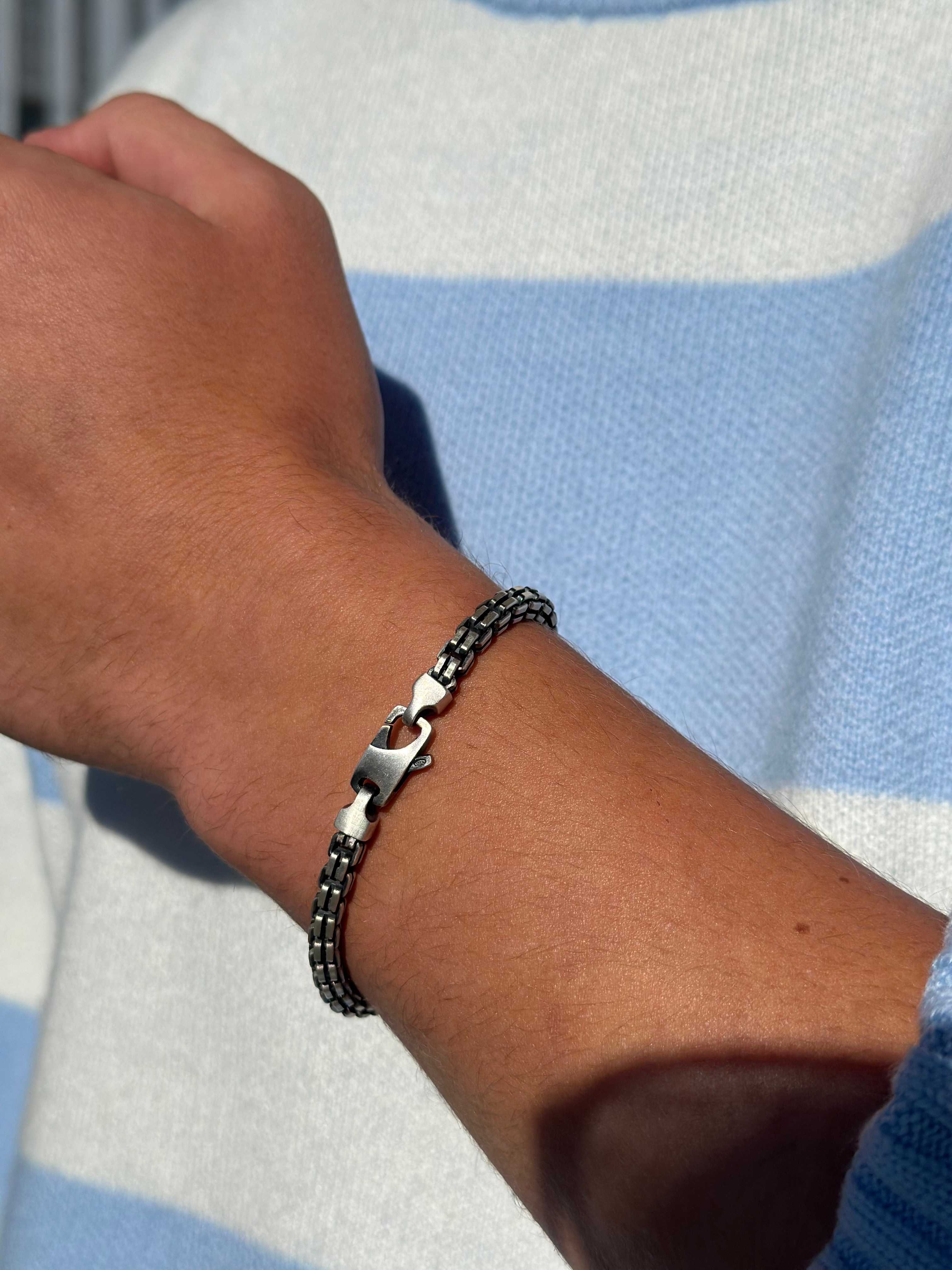 Men's Oxidized Sterling Silver Large Box Bracelet