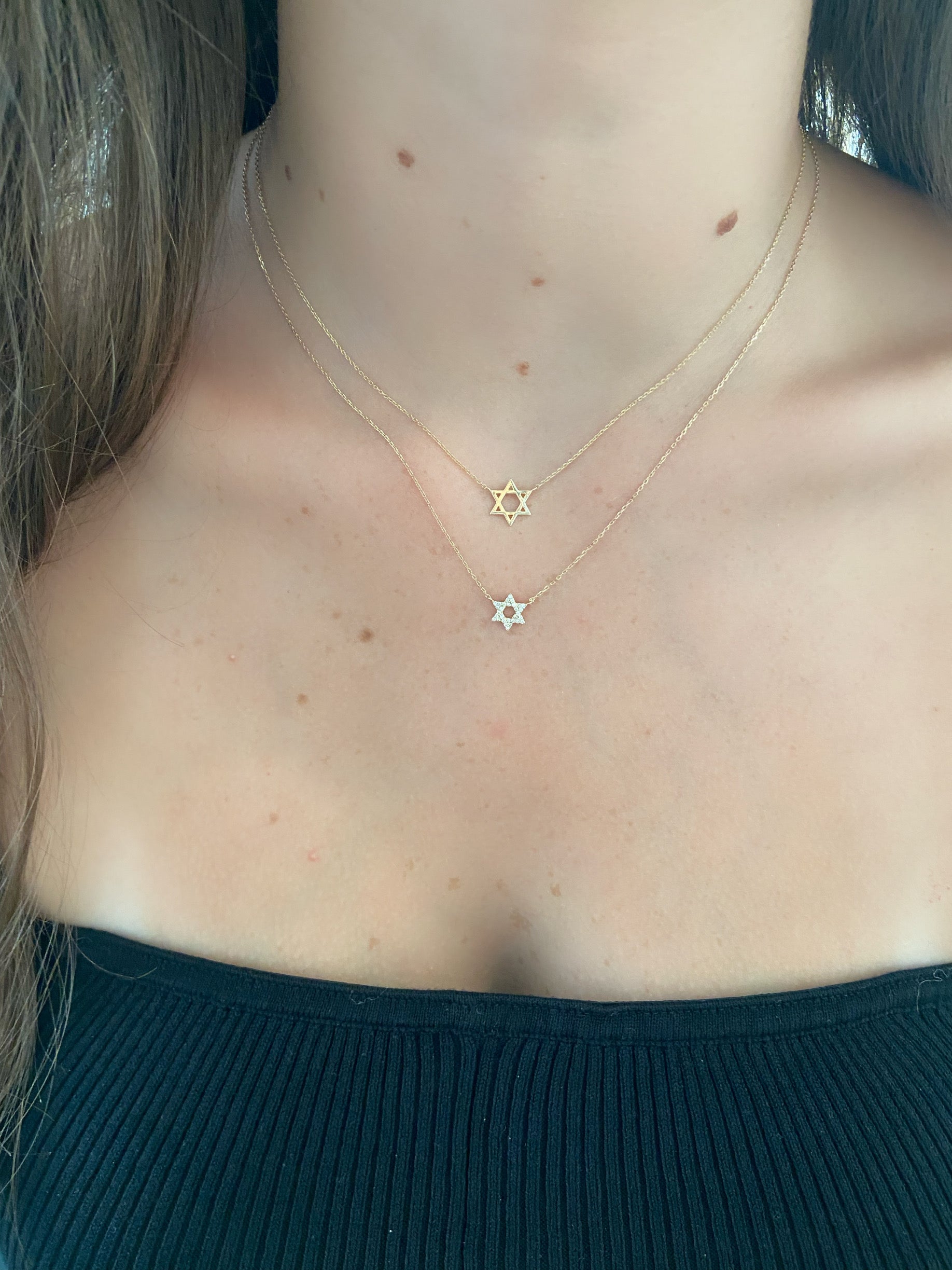 14K Gold Diamond Star of David Necklace