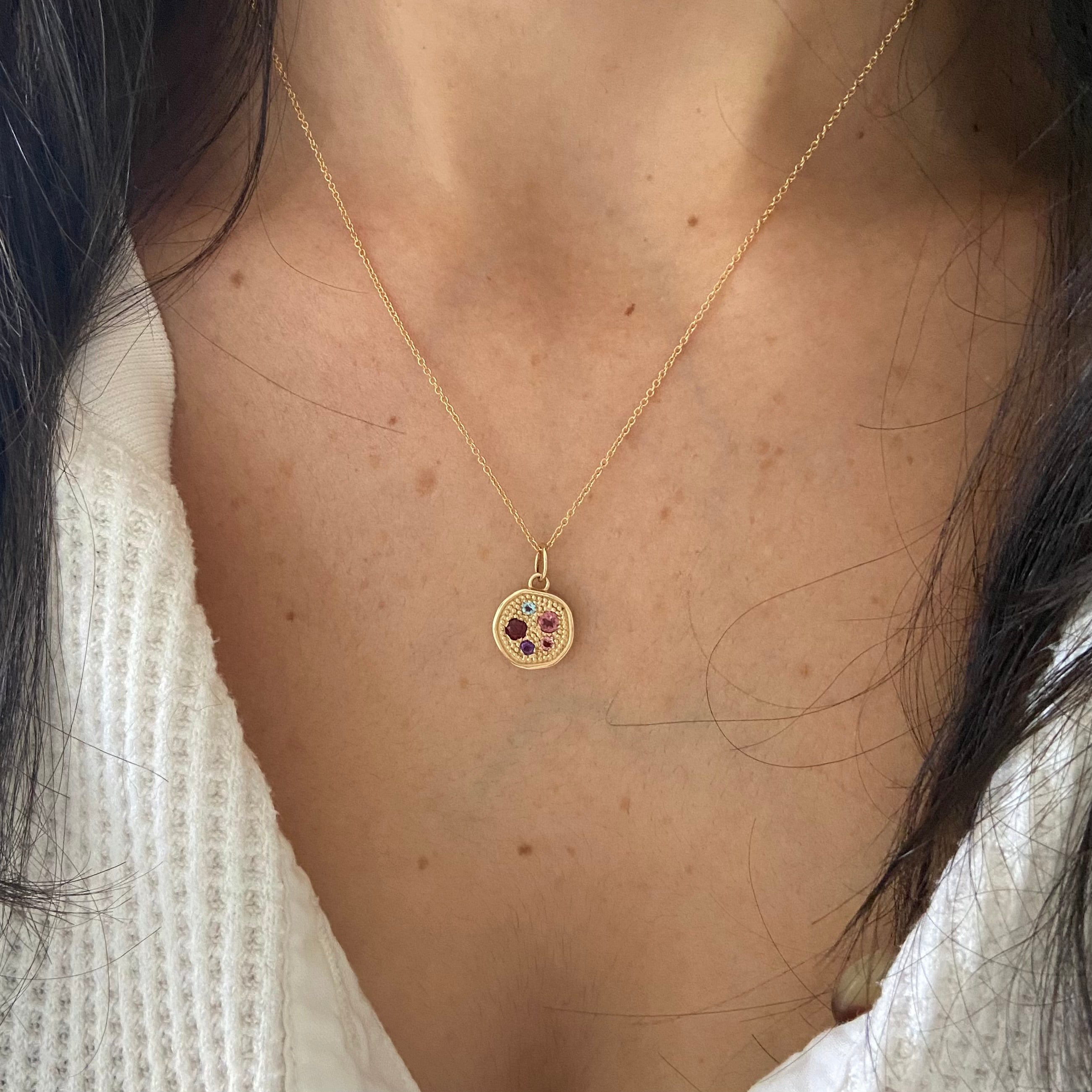 14K Gold Personalized Family Birthstone Pendant
