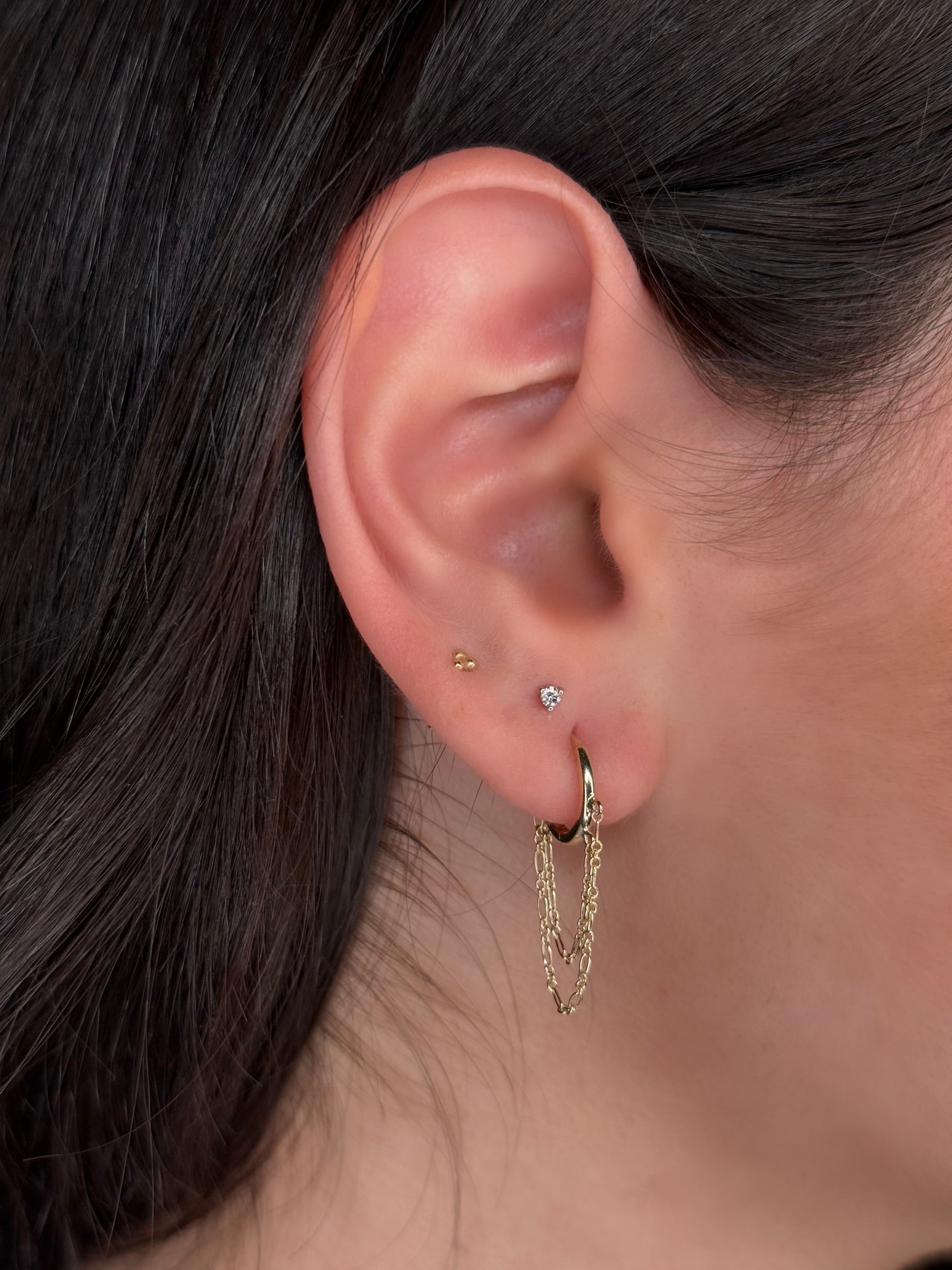 10K Gold Huggie Chain Drop Earrings