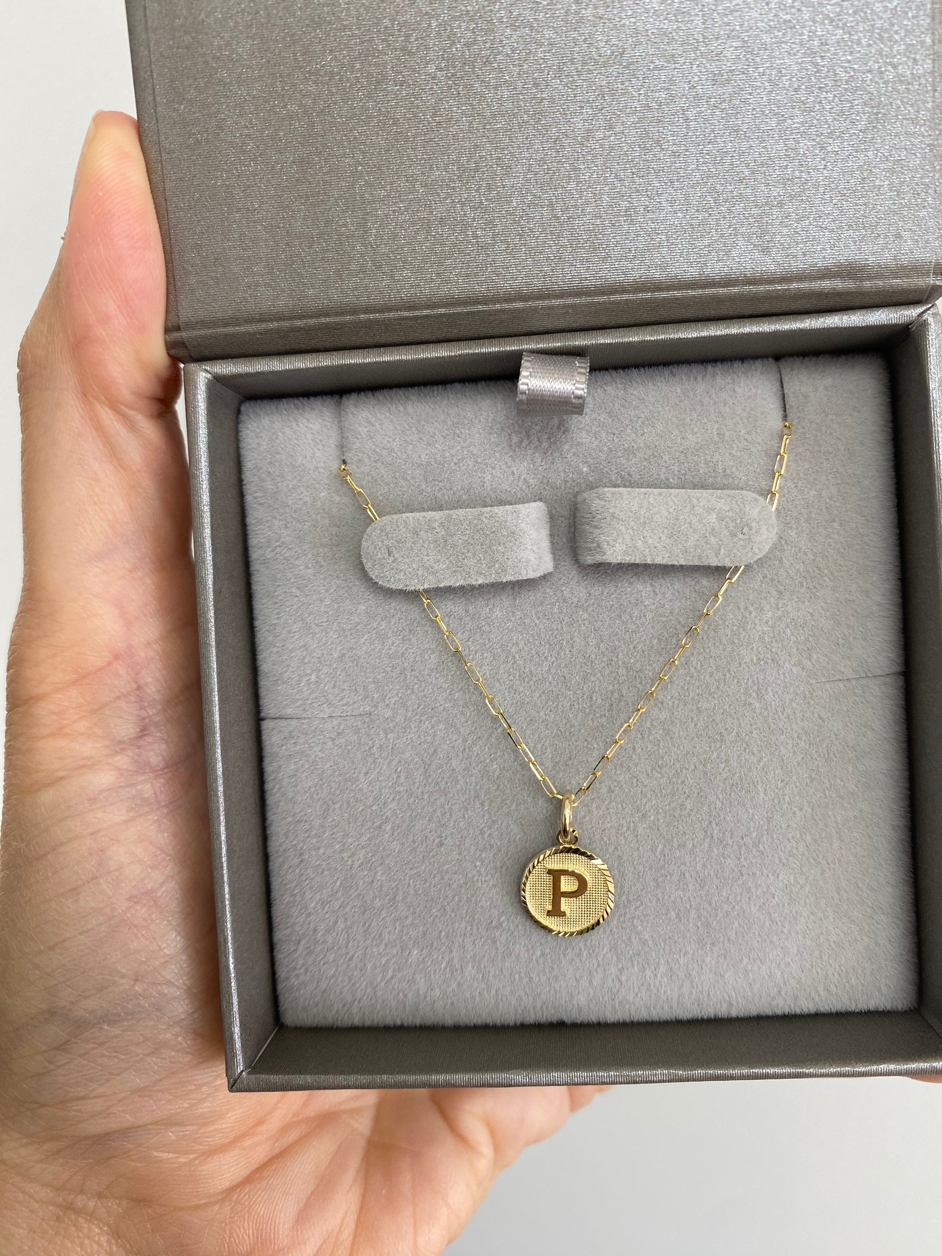 10K Gold Bordered Initial Disc Charm