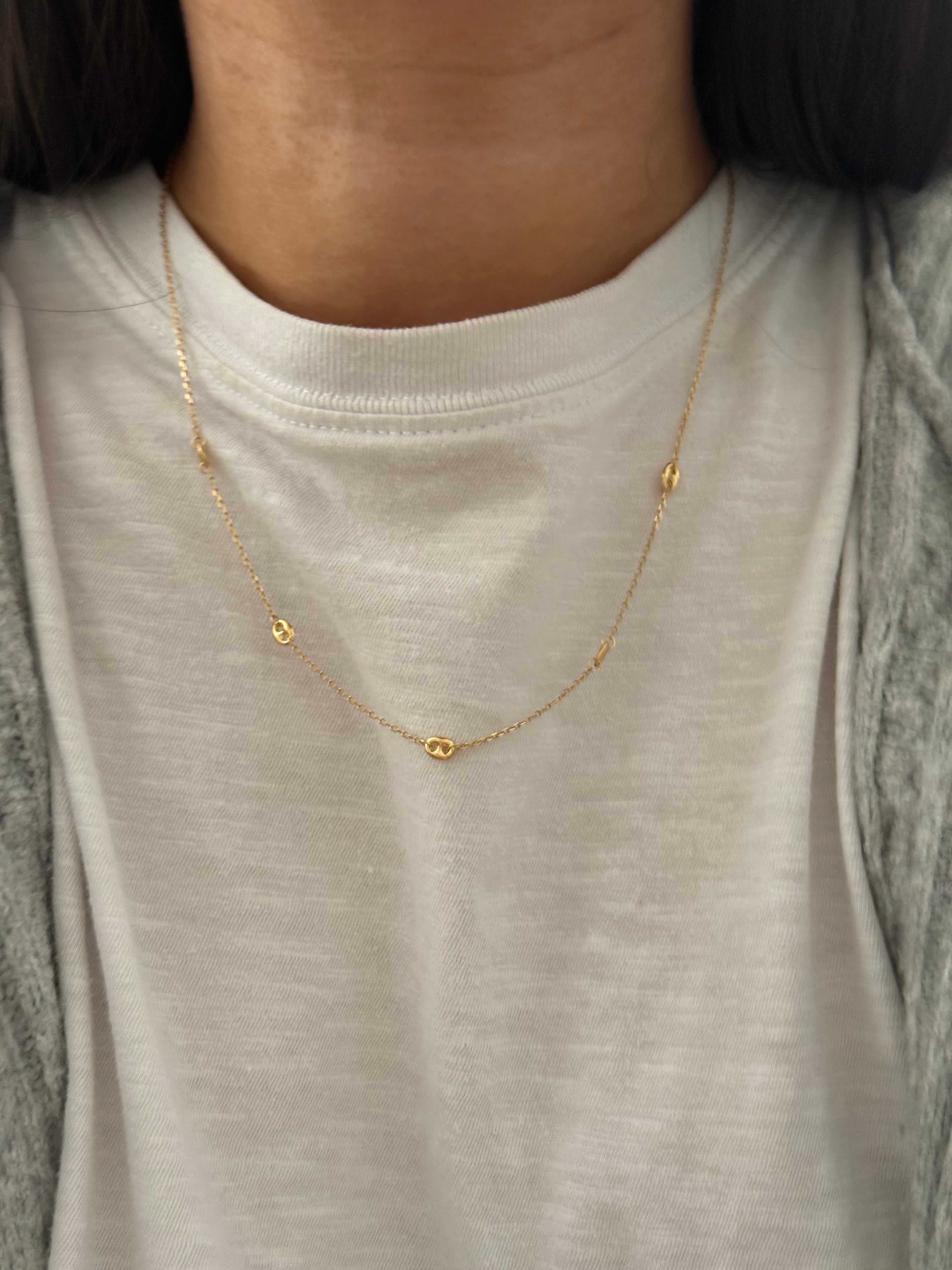 10K Gold Spaced Puffy Anchor Link Chain Necklace