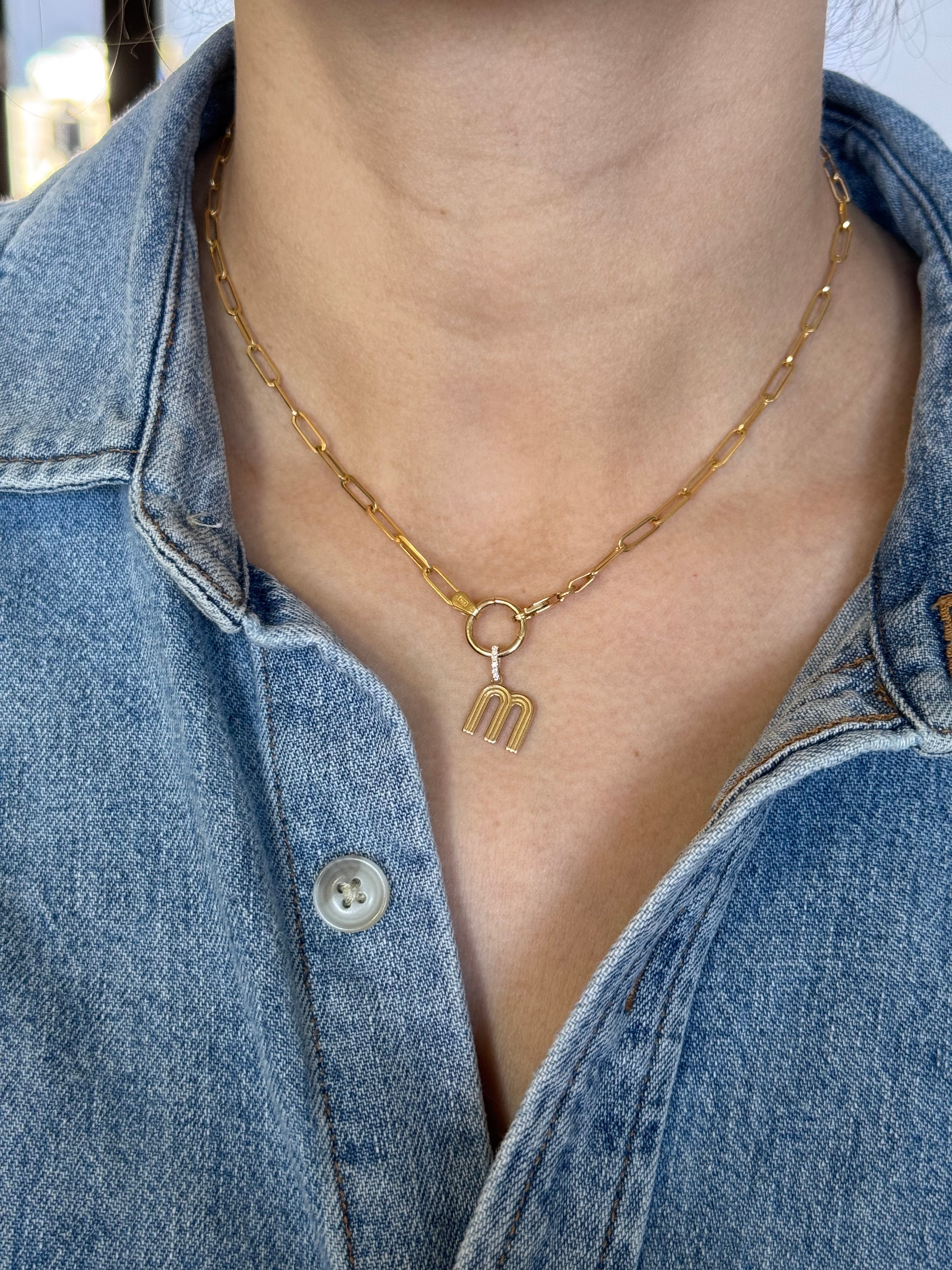 Gold Fluted Initial Charm Pendant