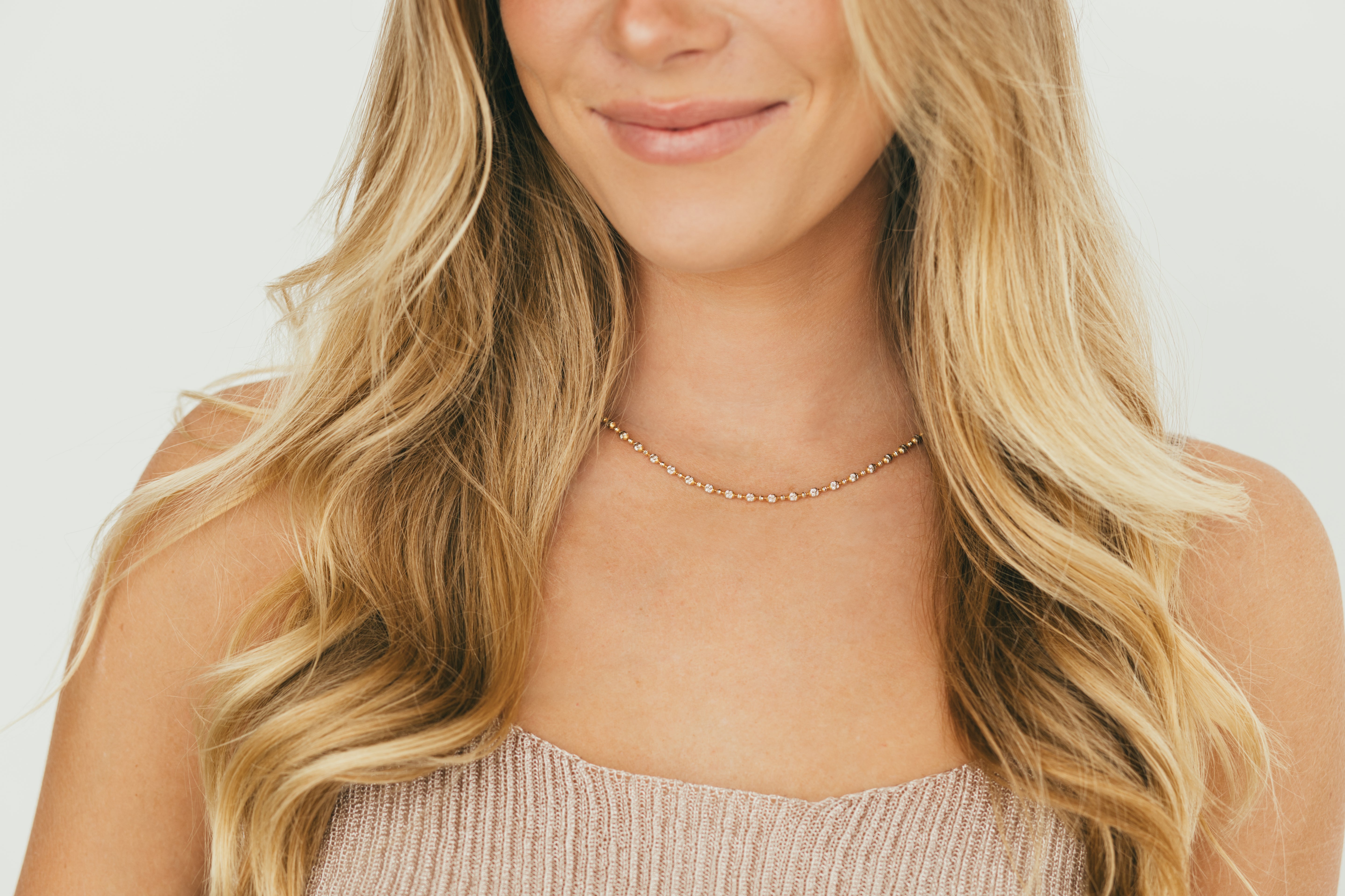 10K White and Yellow Gold Diamond Cut Bead Chain Necklace