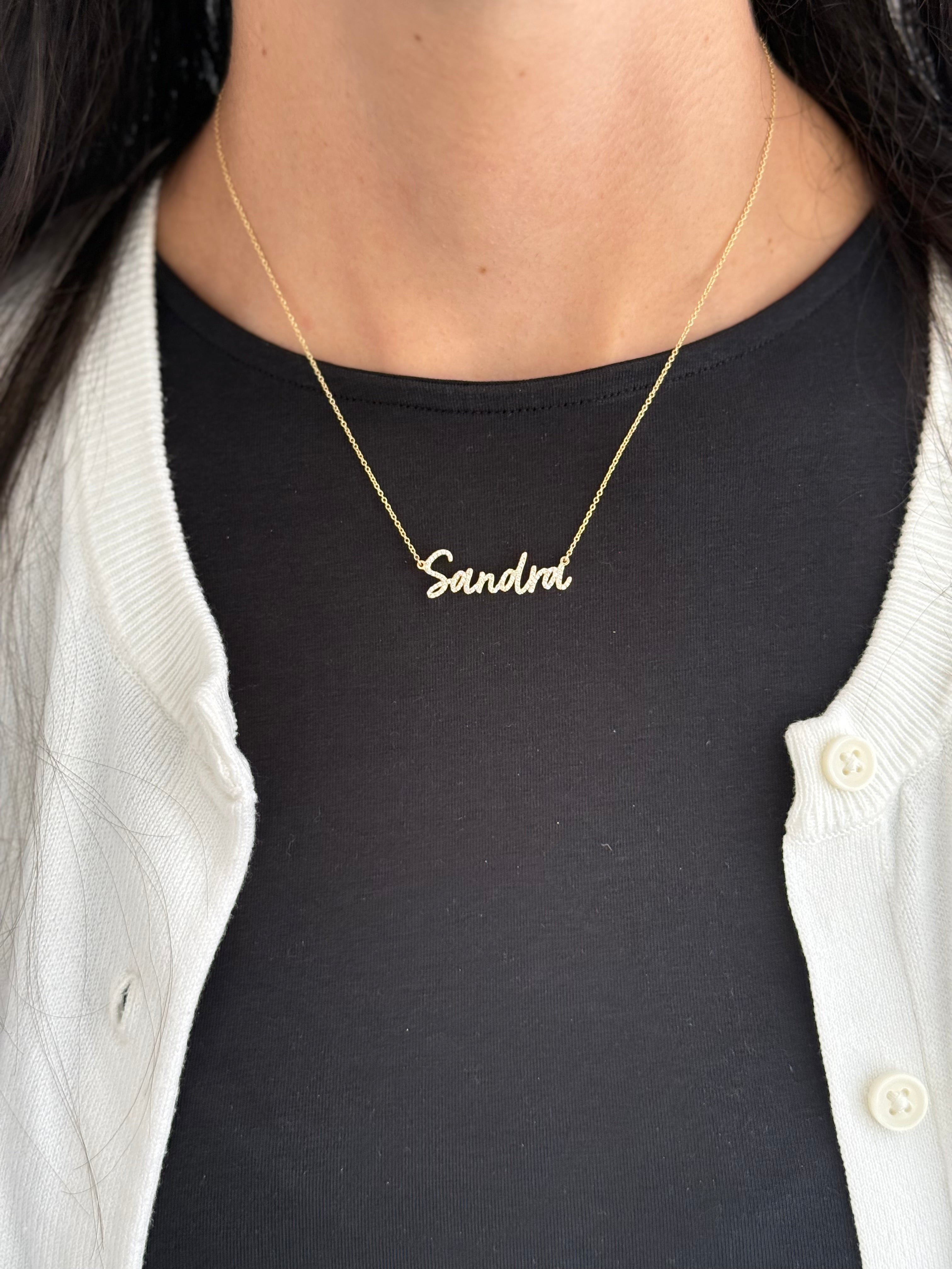 14K Gold Natural Diamond Name Necklace