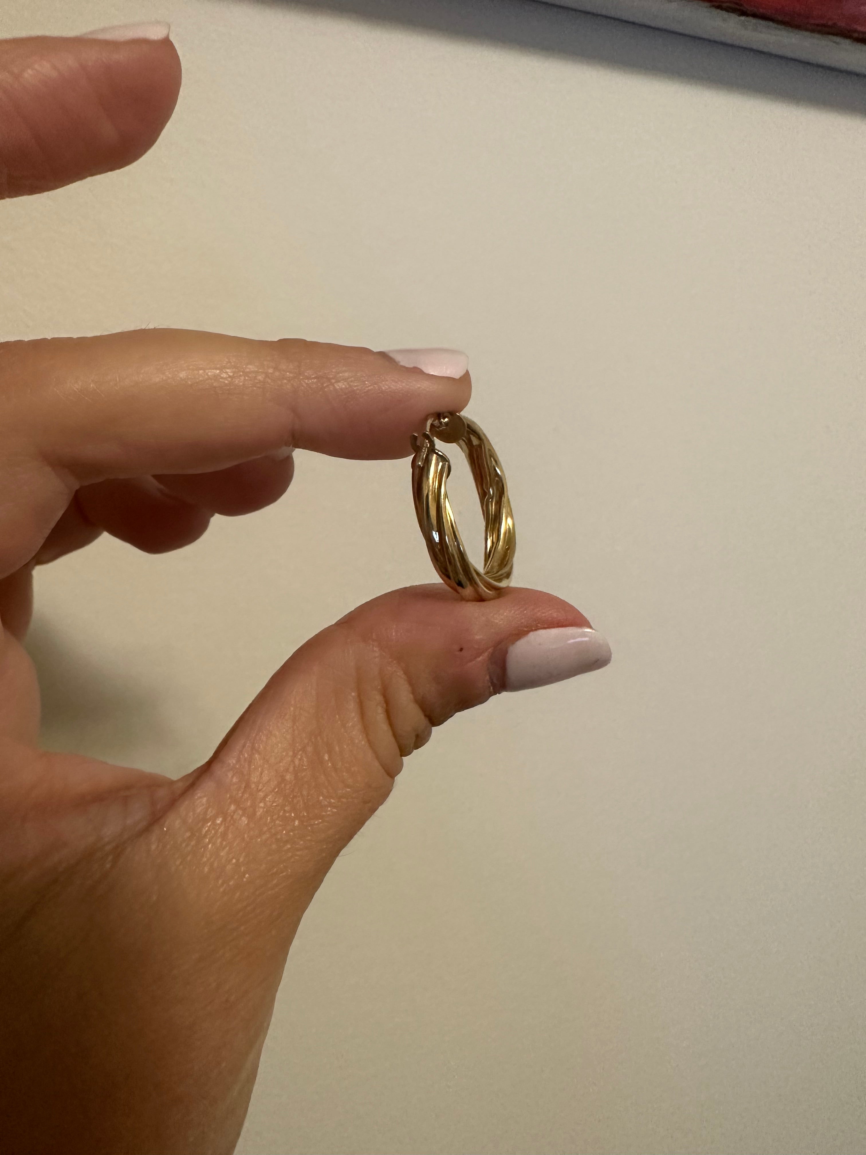 4mm Thick Twisted Gold Hoops - Size Small - Tiny Dents Along the Inside of Hoop