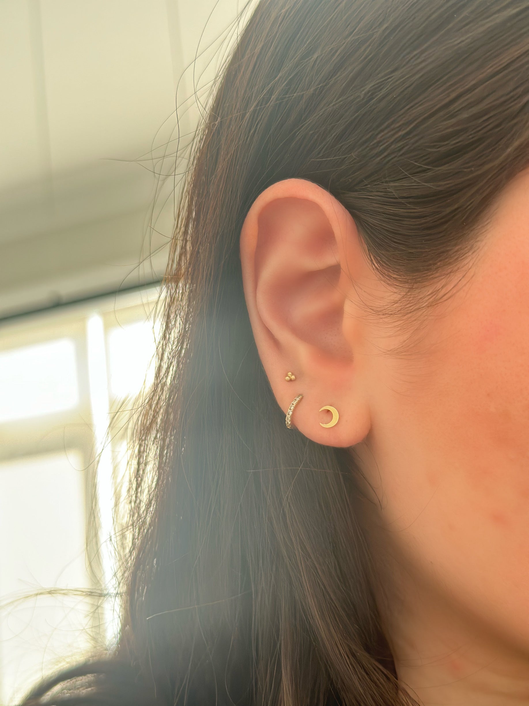 14K Gold Mini Moon Studs