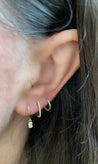 Dangling Emerald Diamond Bezel Huggie Earrings