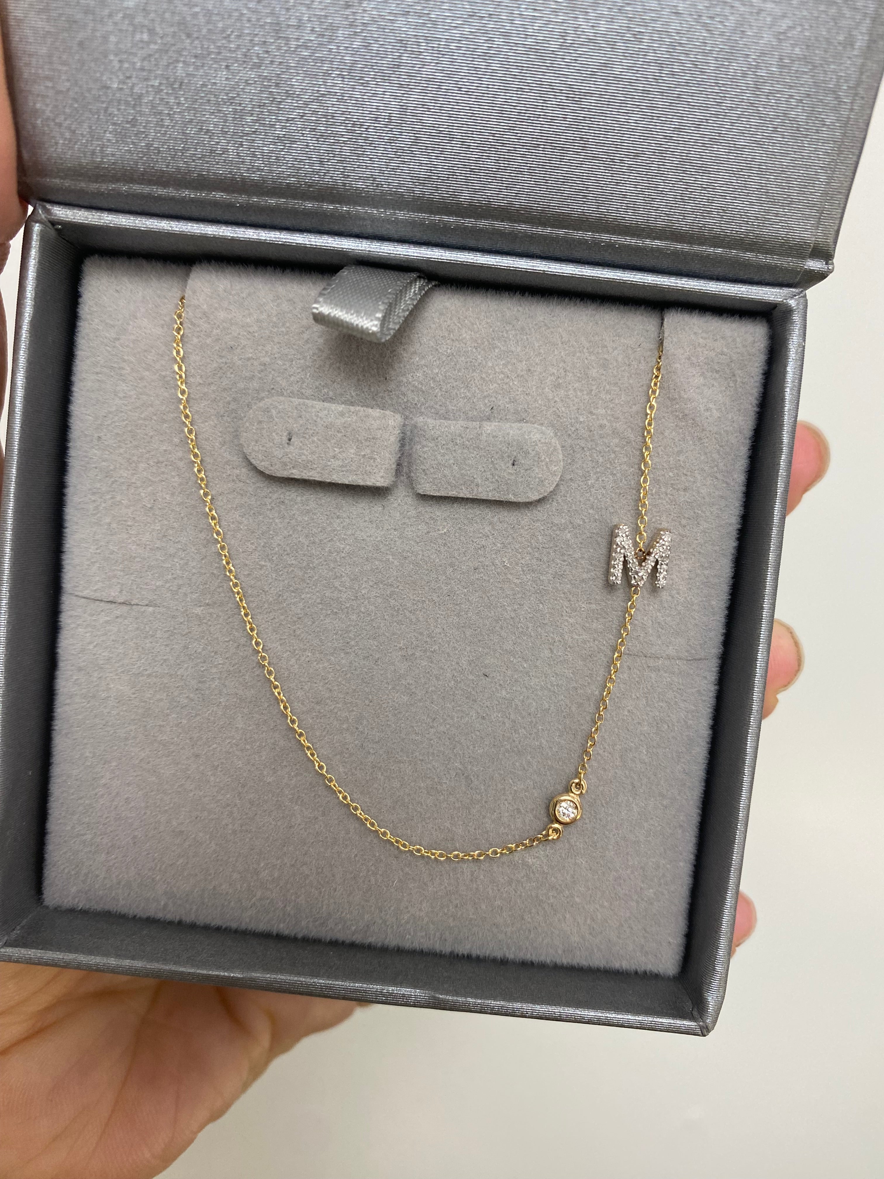 Diamond Initial and Diamond Bezel Necklace 