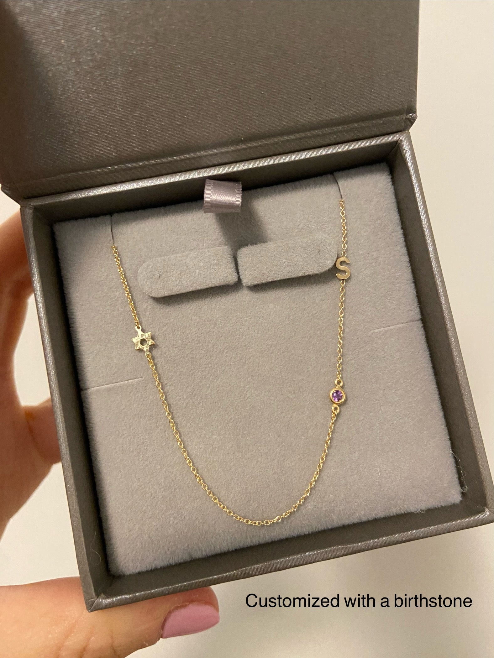 14K Gold Initial and Star of David Necklace