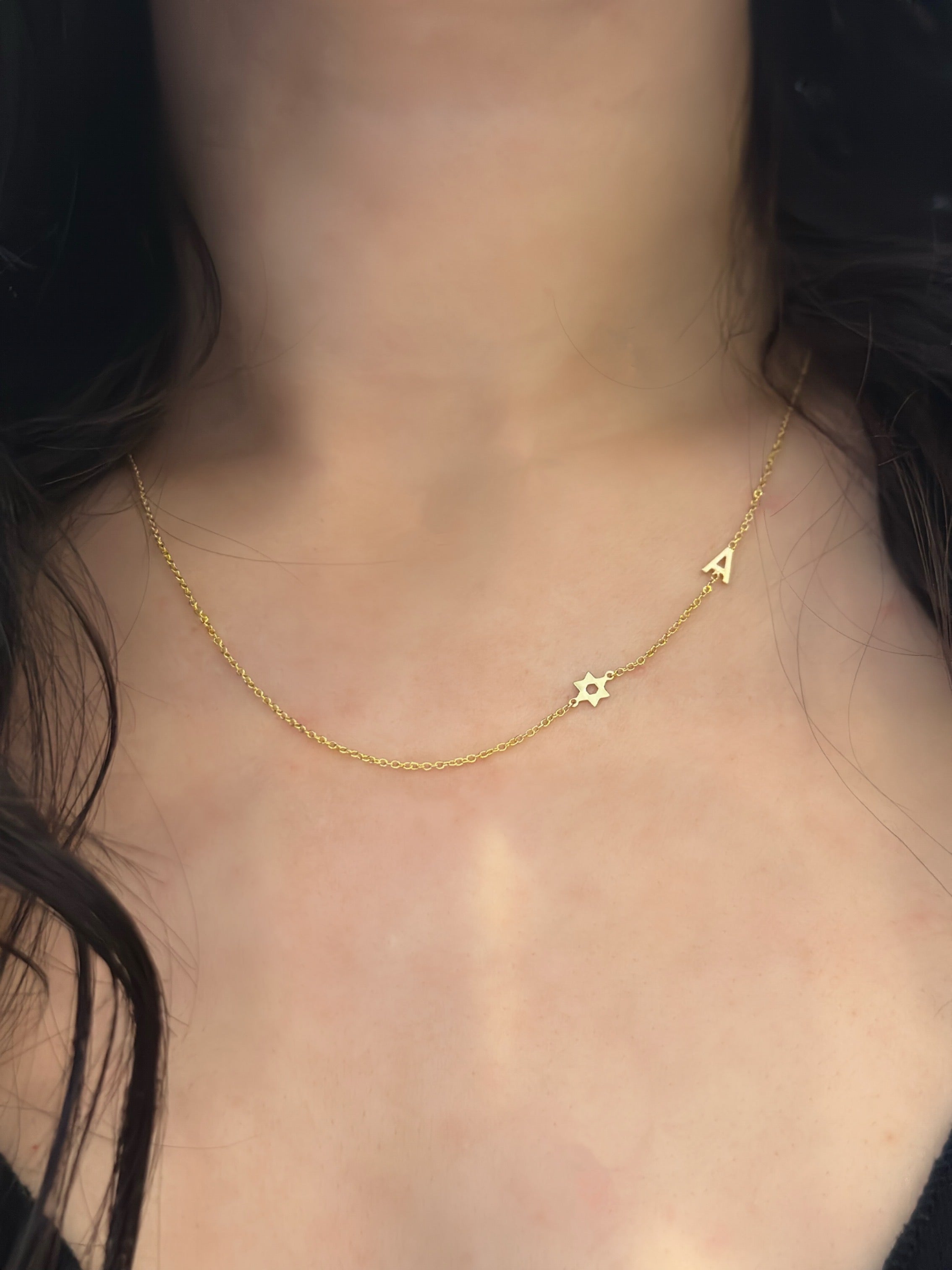 14K Gold Initial and Star of David Necklace