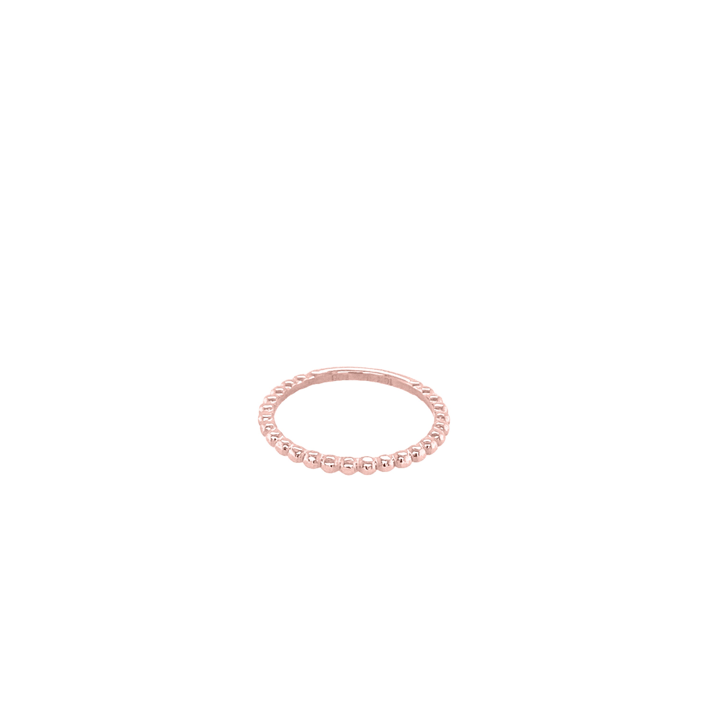 A rose gold bead ring on a white background.