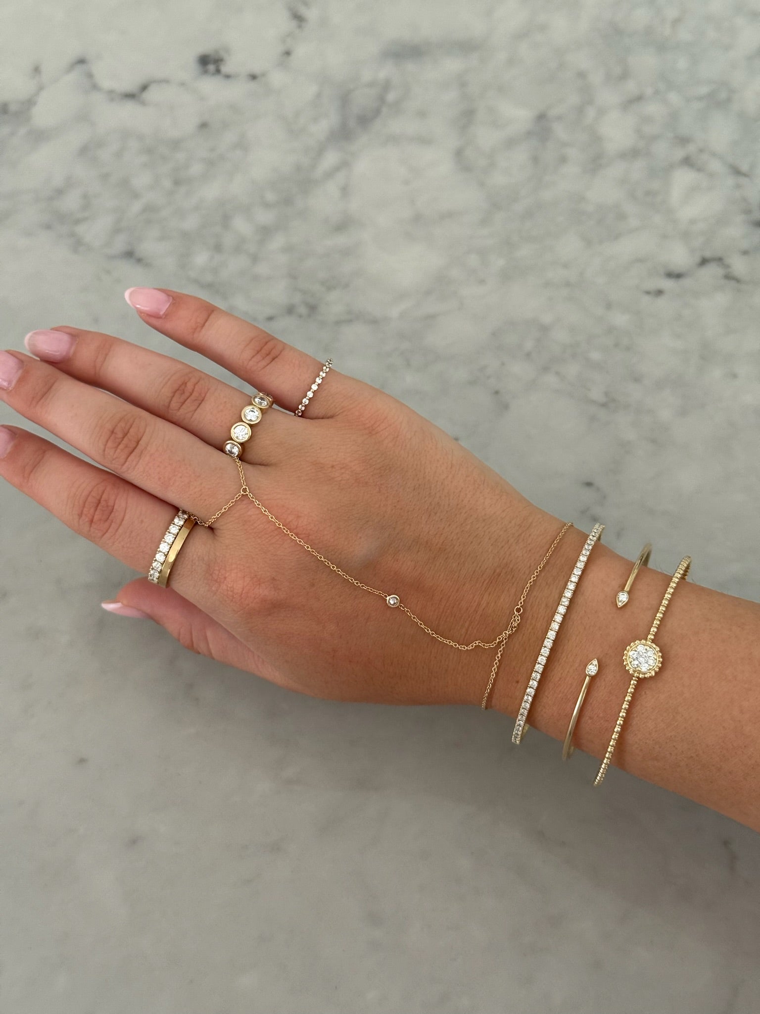 14K Gold Diamond Hand Chain