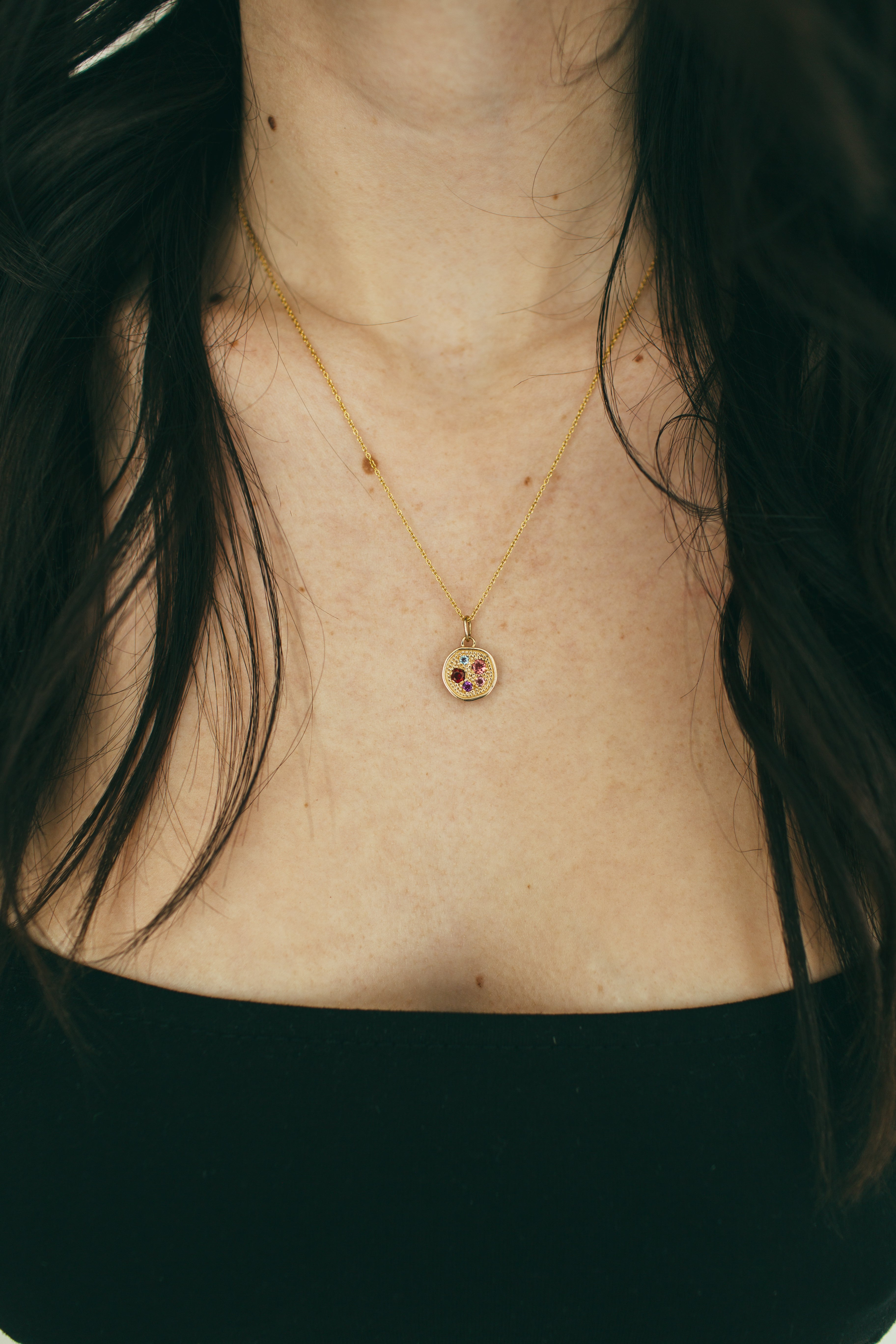 14K Gold Personalized Family Birthstone Pendant