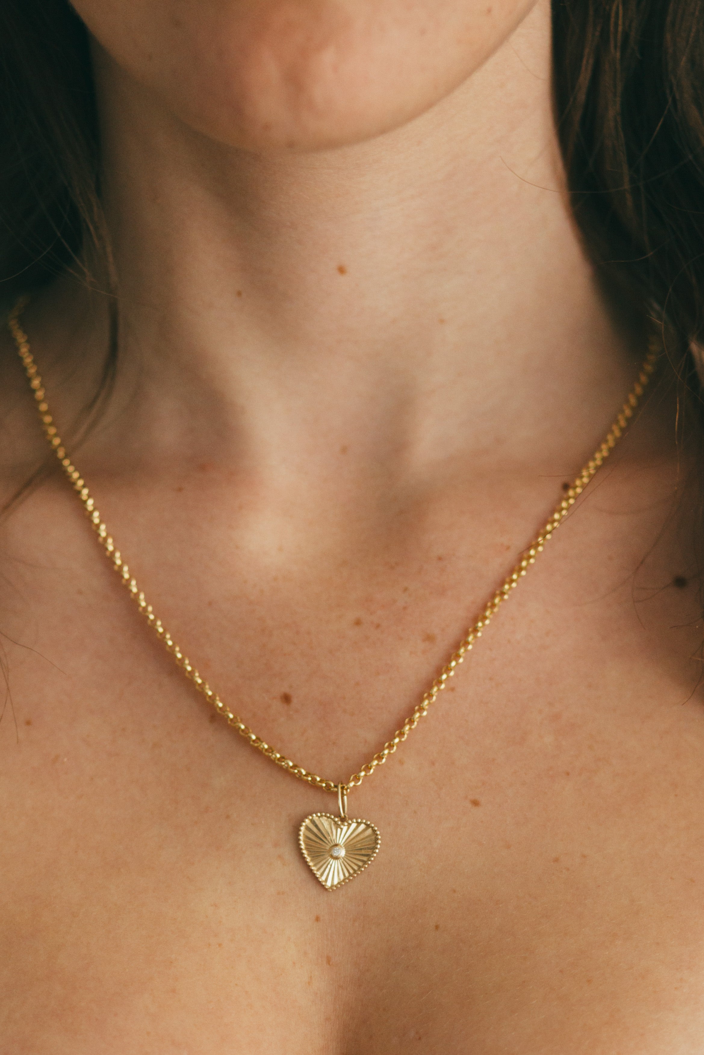 14K Gold and Diamond Fluted Heart Charm