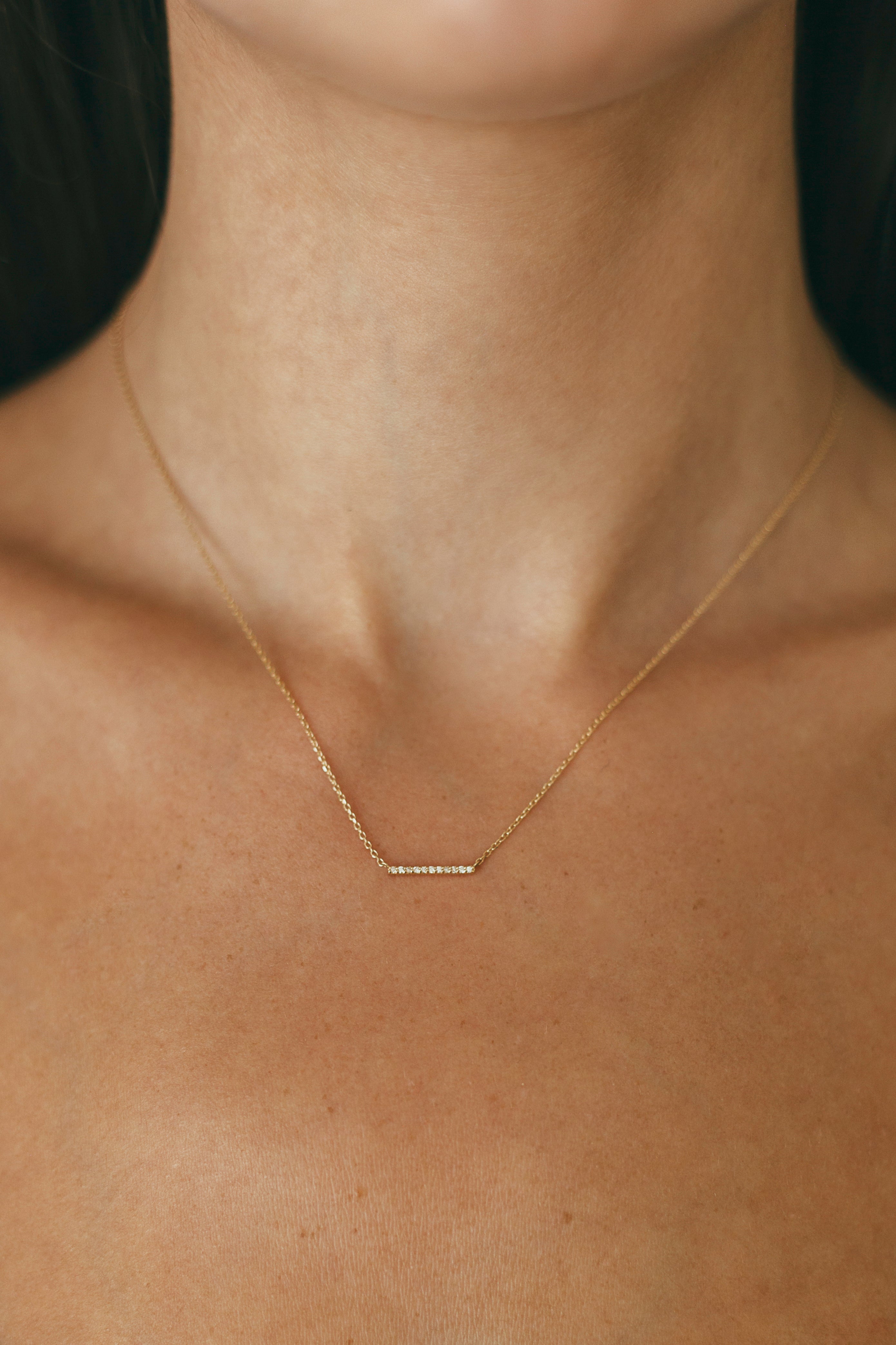 14K Gold Mini Diamond Bar Necklace