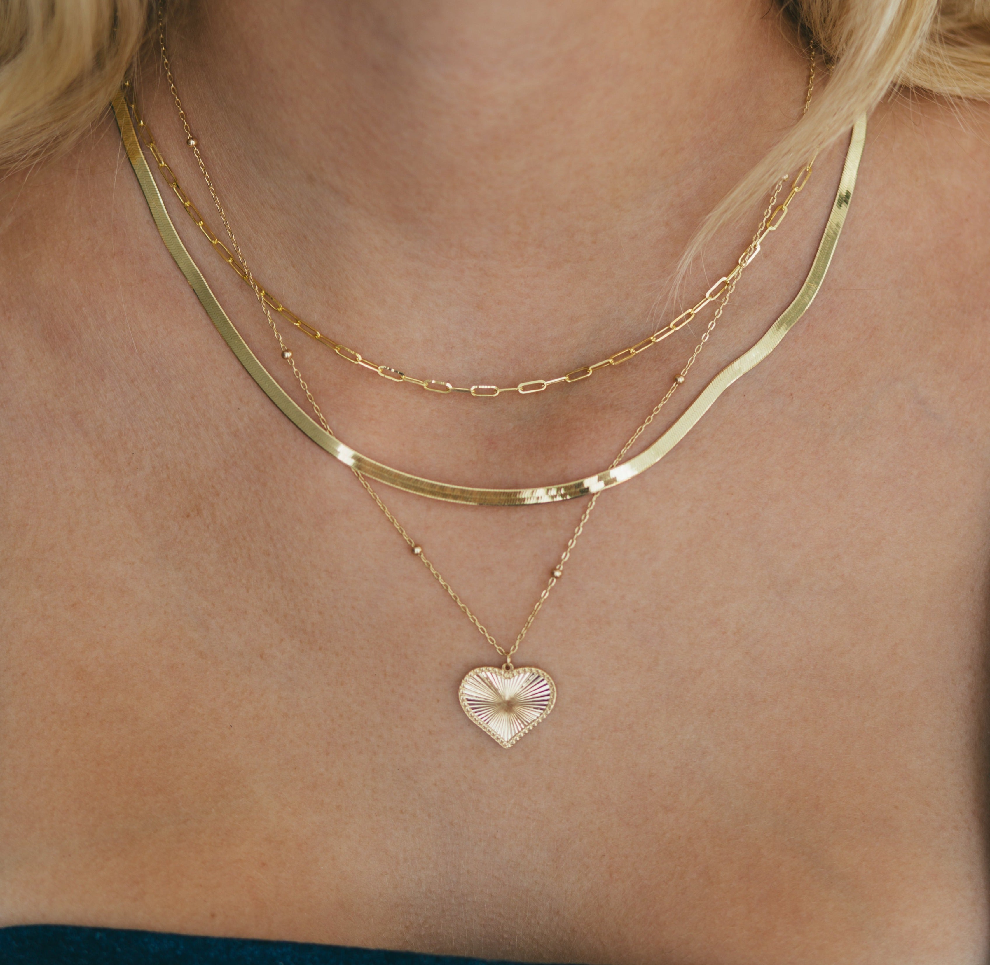 Gold Fluted Heart Medallion Necklace