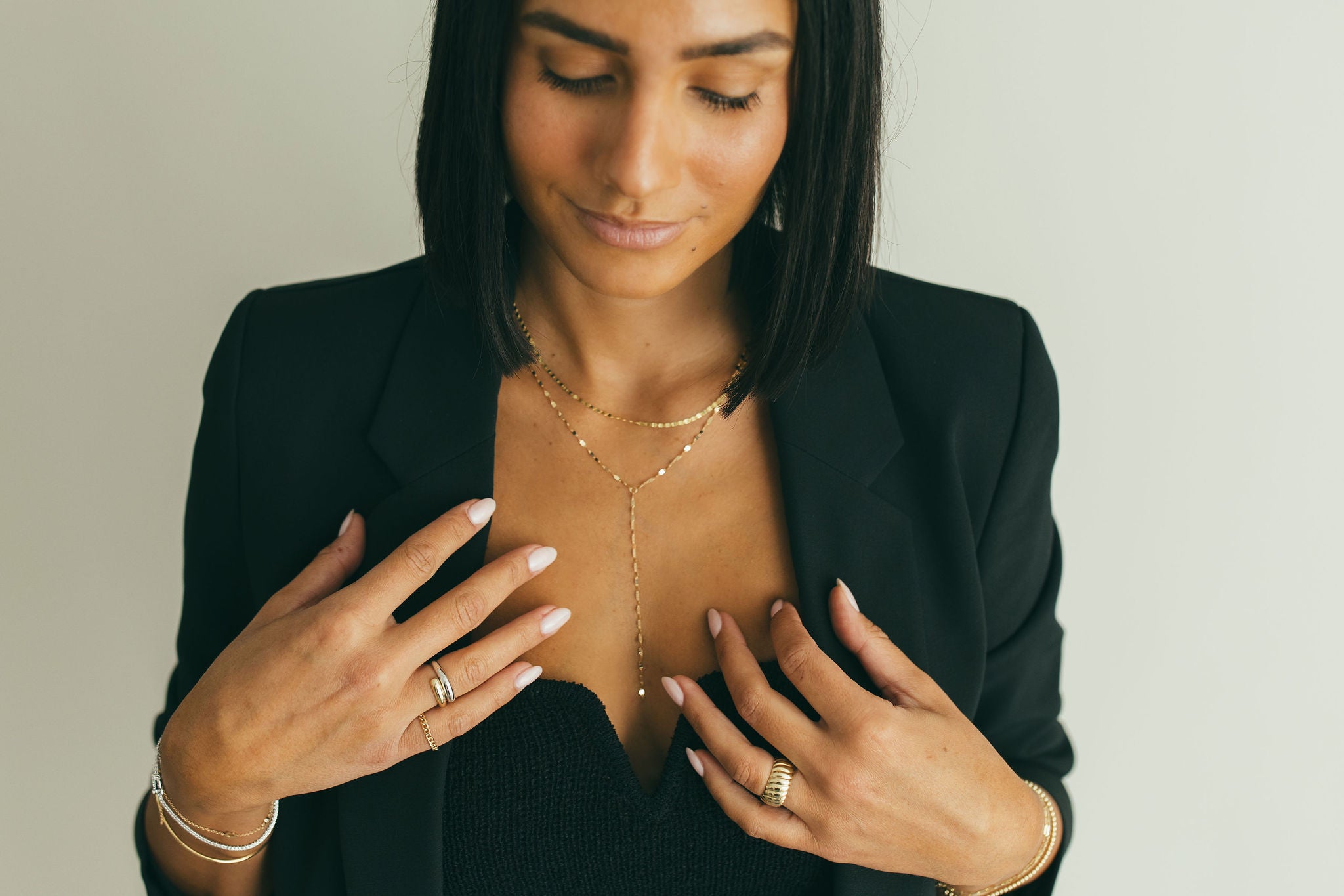 JJ x Chantel Carreira Gold Mirror Chain Lariat Necklace 