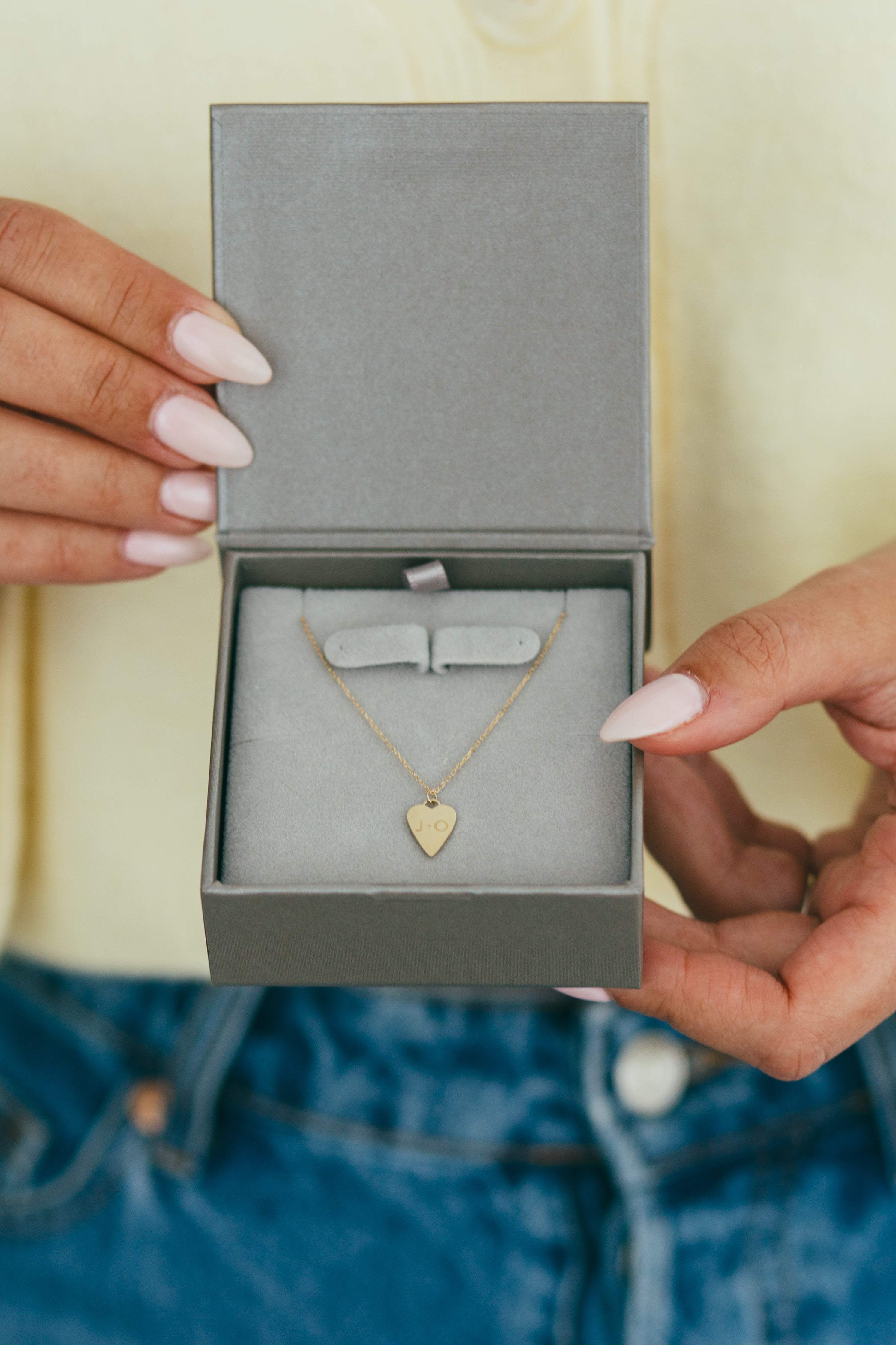 JJ x Chantel Carreira Personalized Gold Elongated Heart Necklace