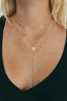 JJ x Chantel Carreria Gold Mirror Chain Lariat Necklace 