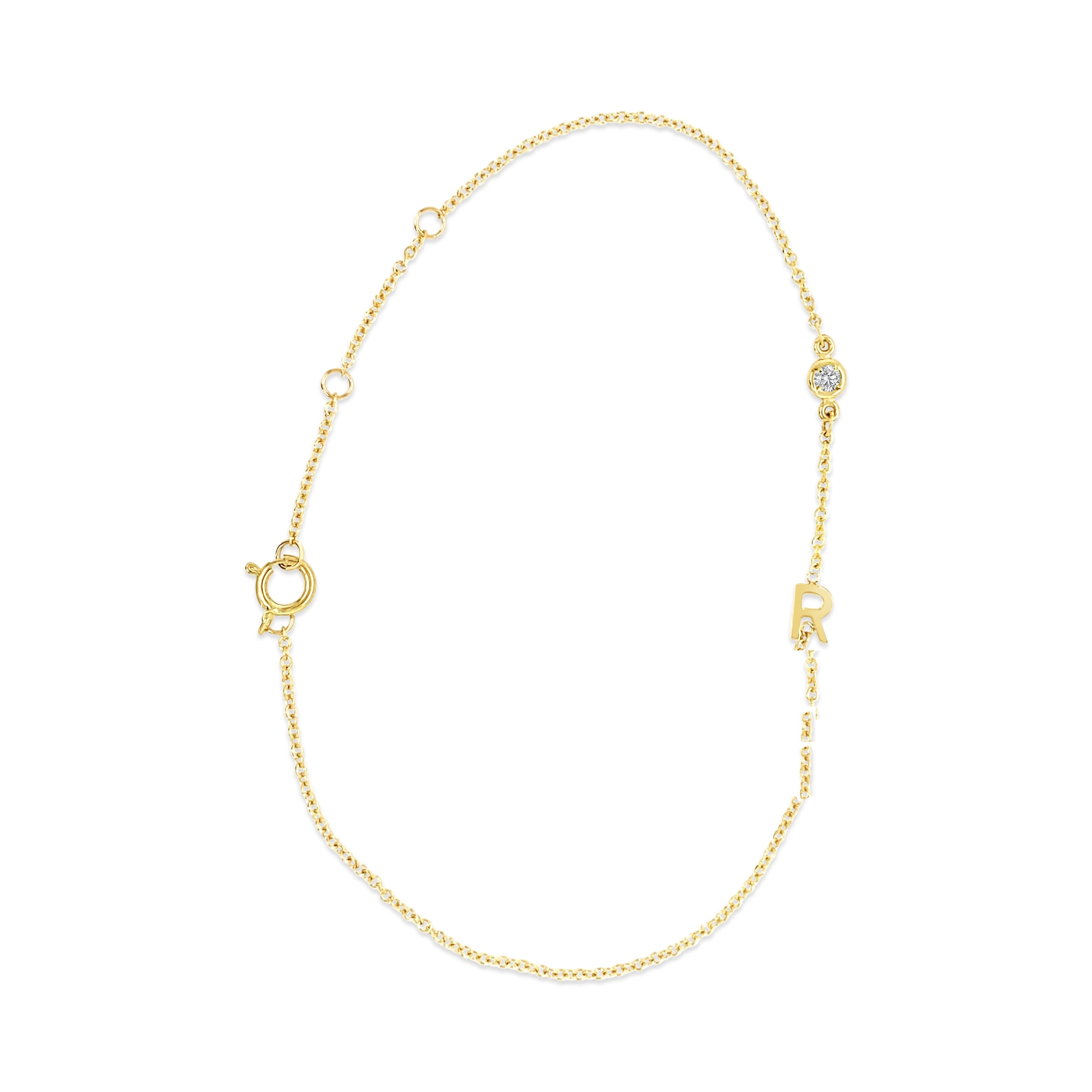 14K Gold Initial and Birthstone Bracelet