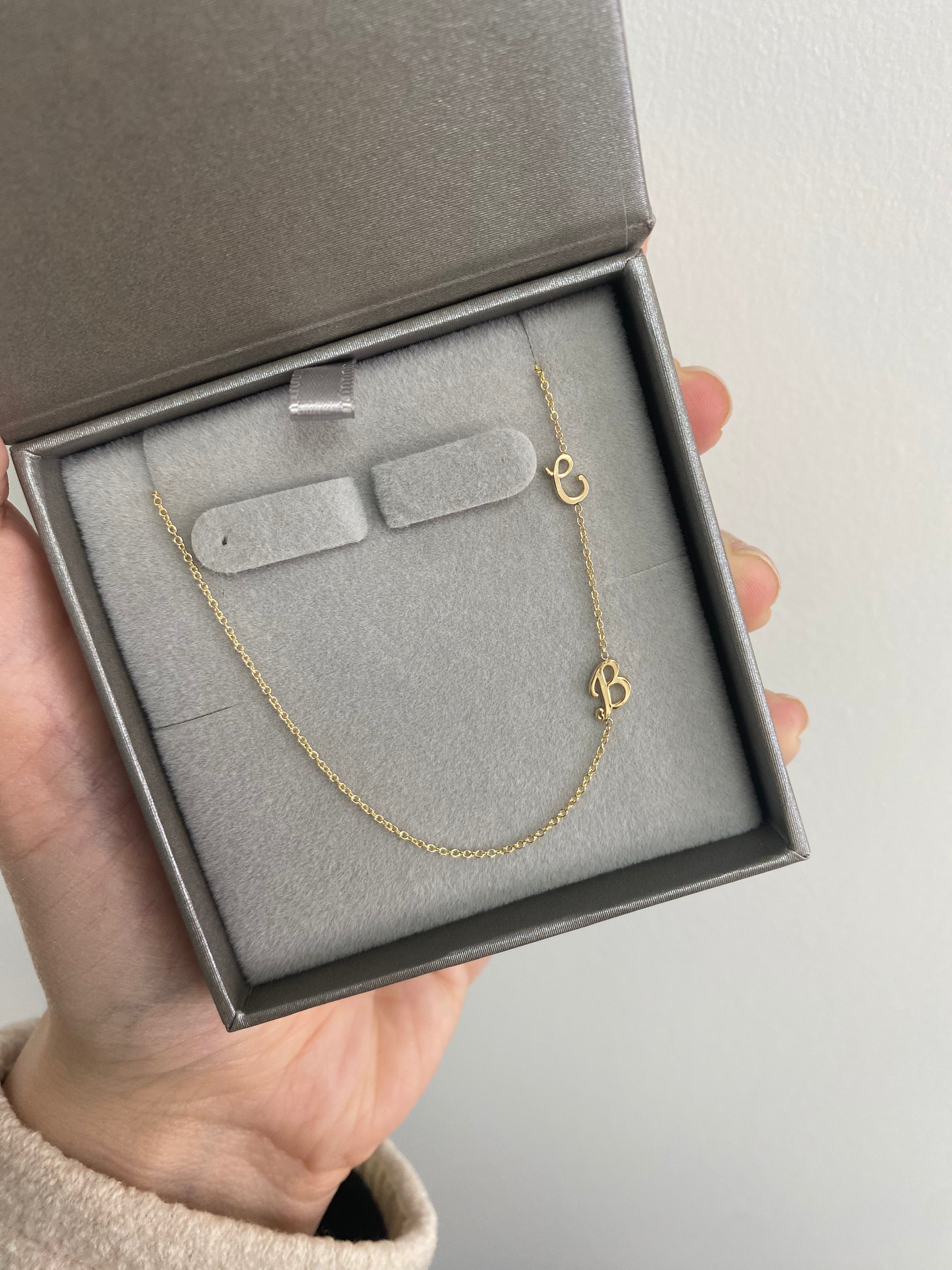 14K Gold Script Initial Necklace