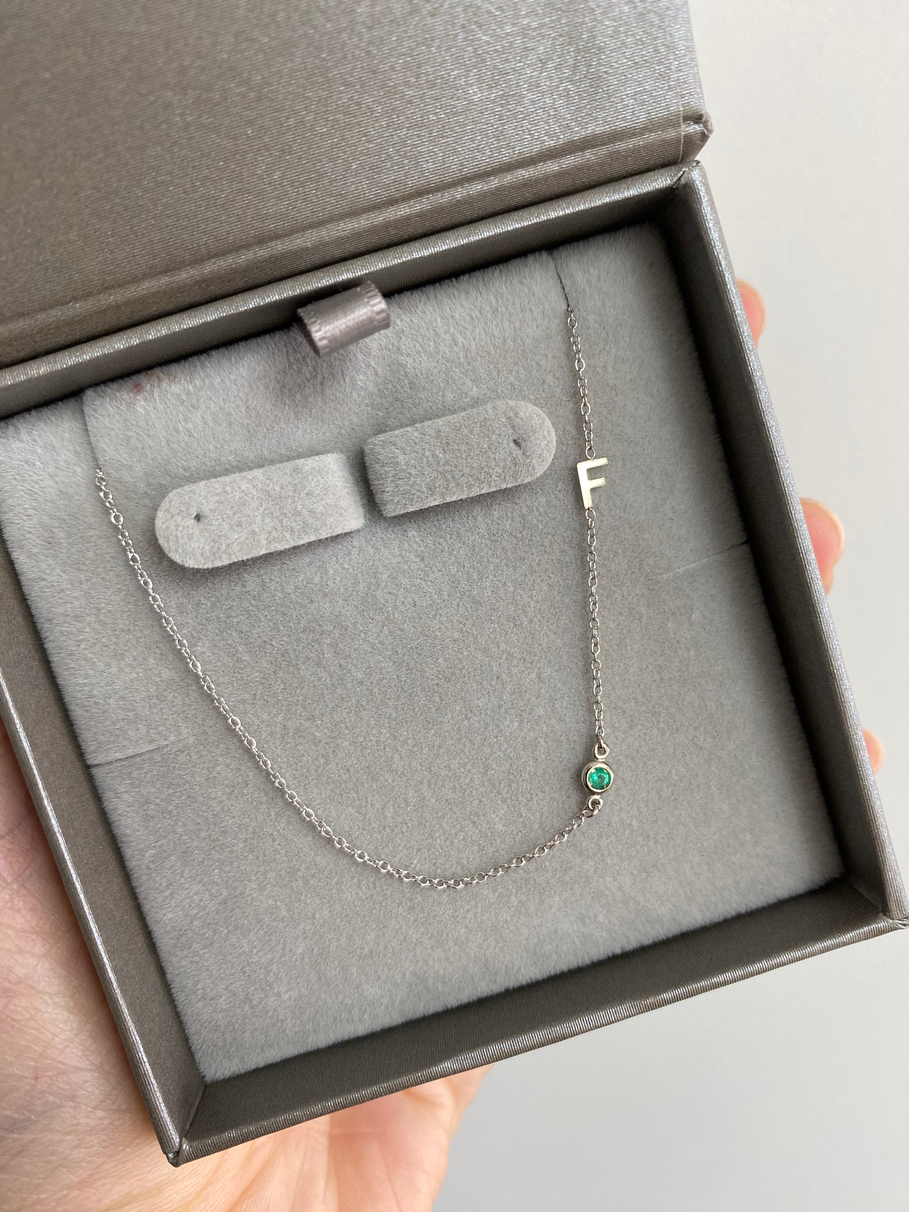 14K Initial and Birthstone Necklace