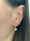Diamond Huggie Earrings with a Pearl Drop