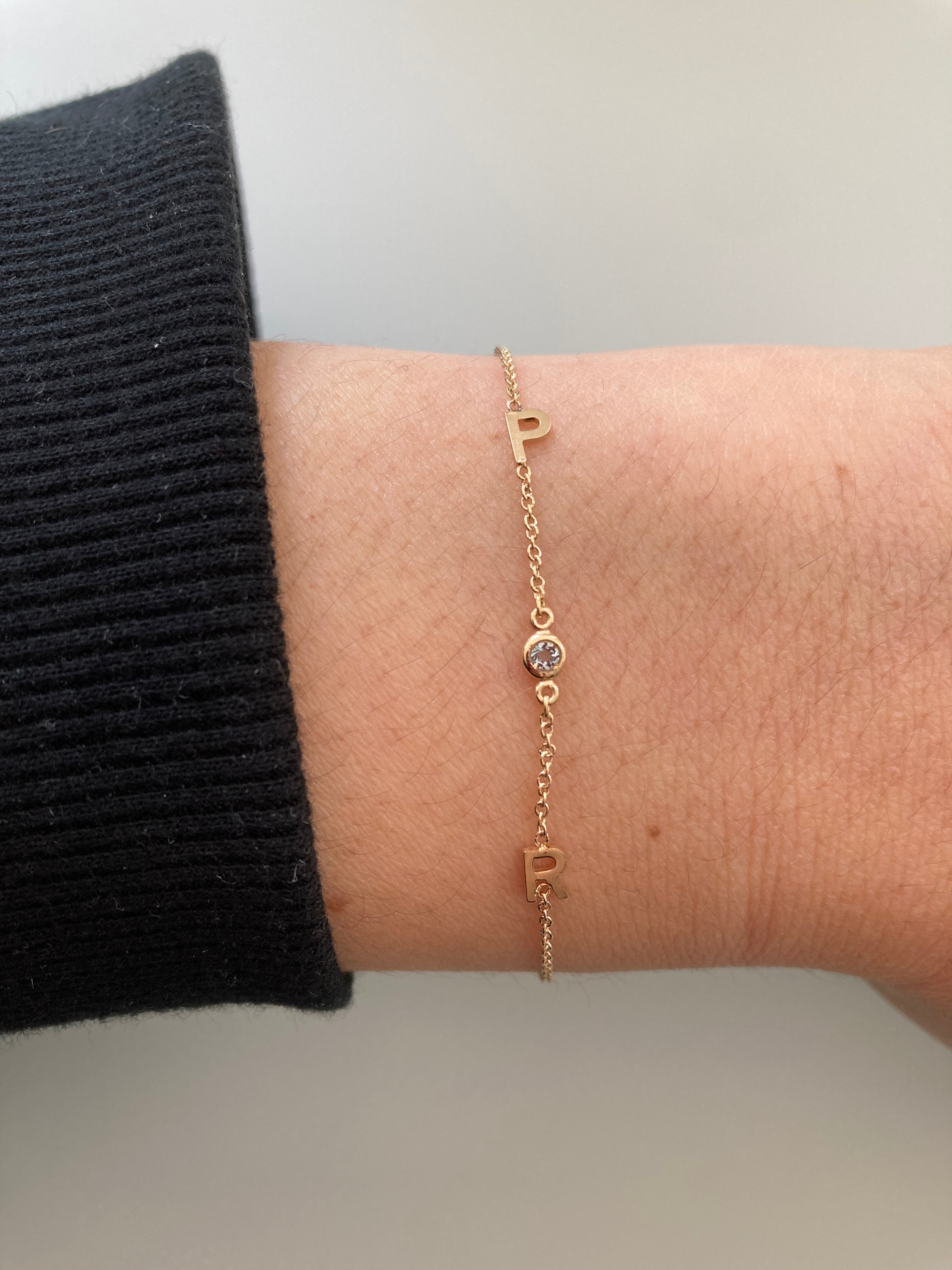 14K Gold Initial and Birthstone Bracelet