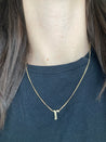 Close-up of the intricate Gothic Initial on Jessica Jewellery necklace.