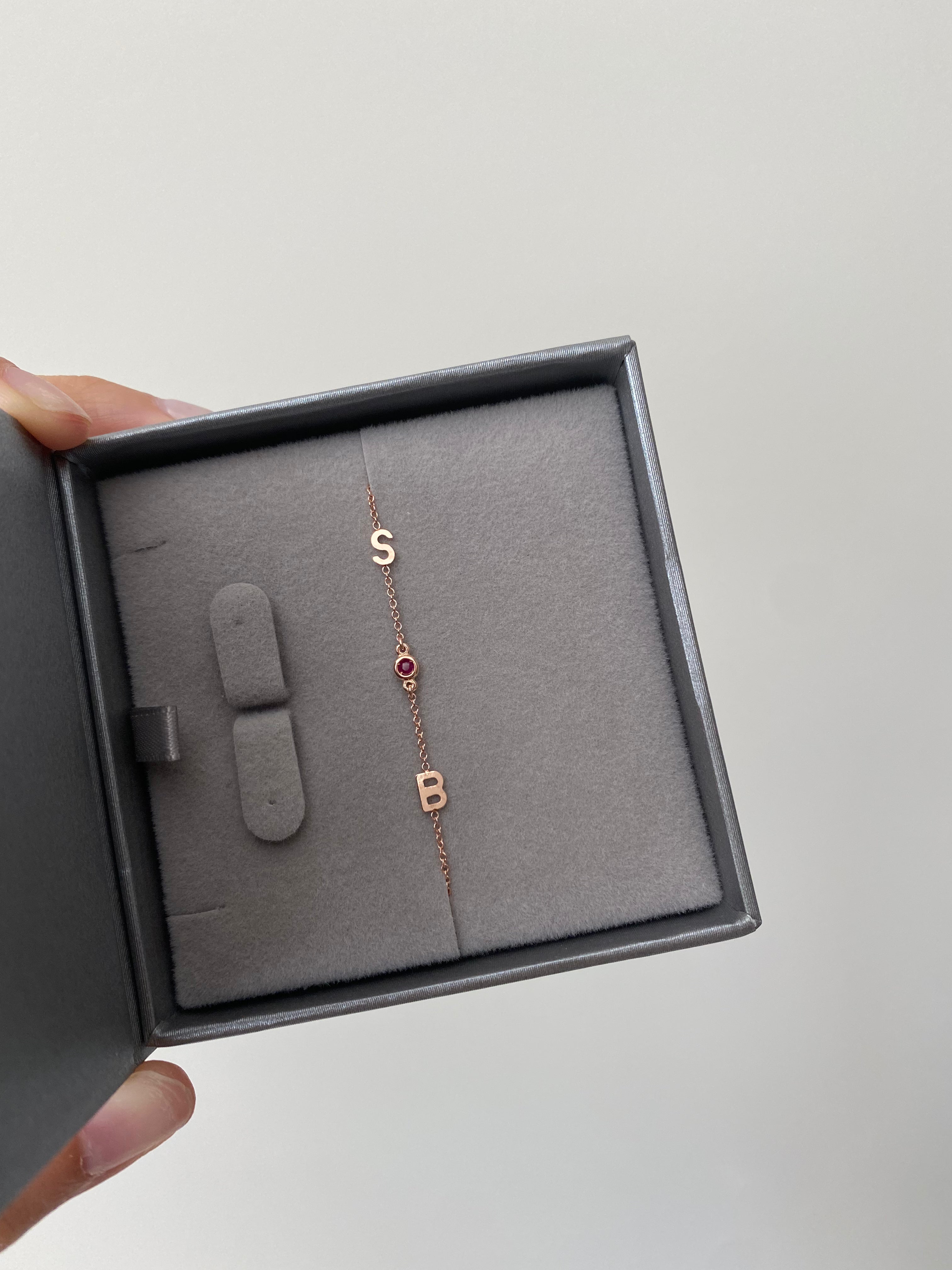 14K Gold Initial and Birthstone Bracelet