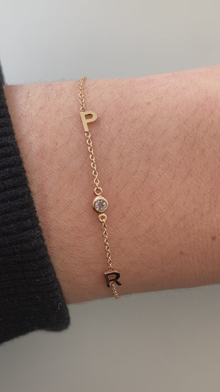 Gold initial bracelet - Initial letter bracelet made of 14 karat gold
