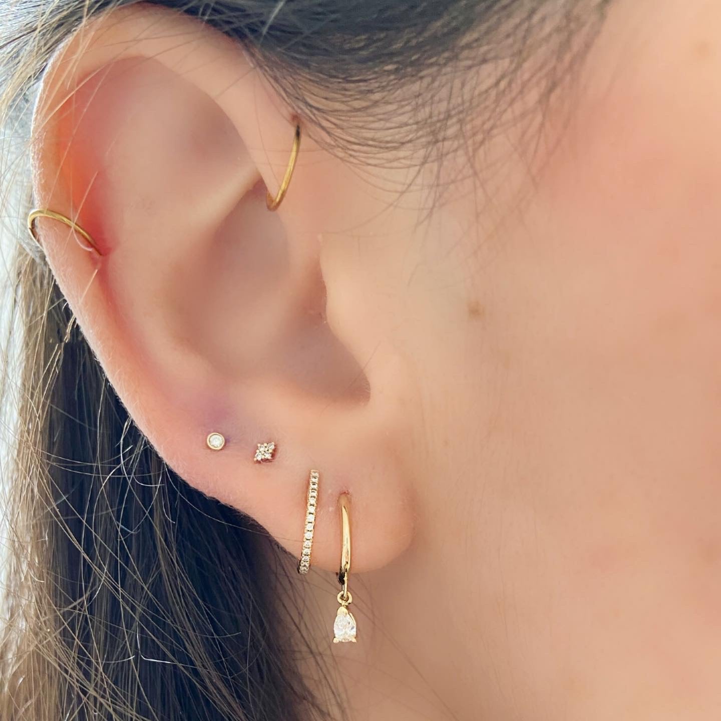 Single 14K Gold Diamond Bezel Stud