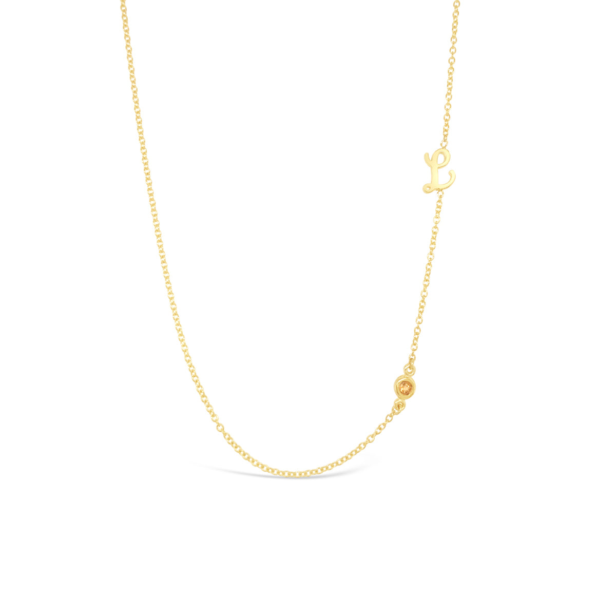 14K Gold Script Initial and Birthstone Necklace