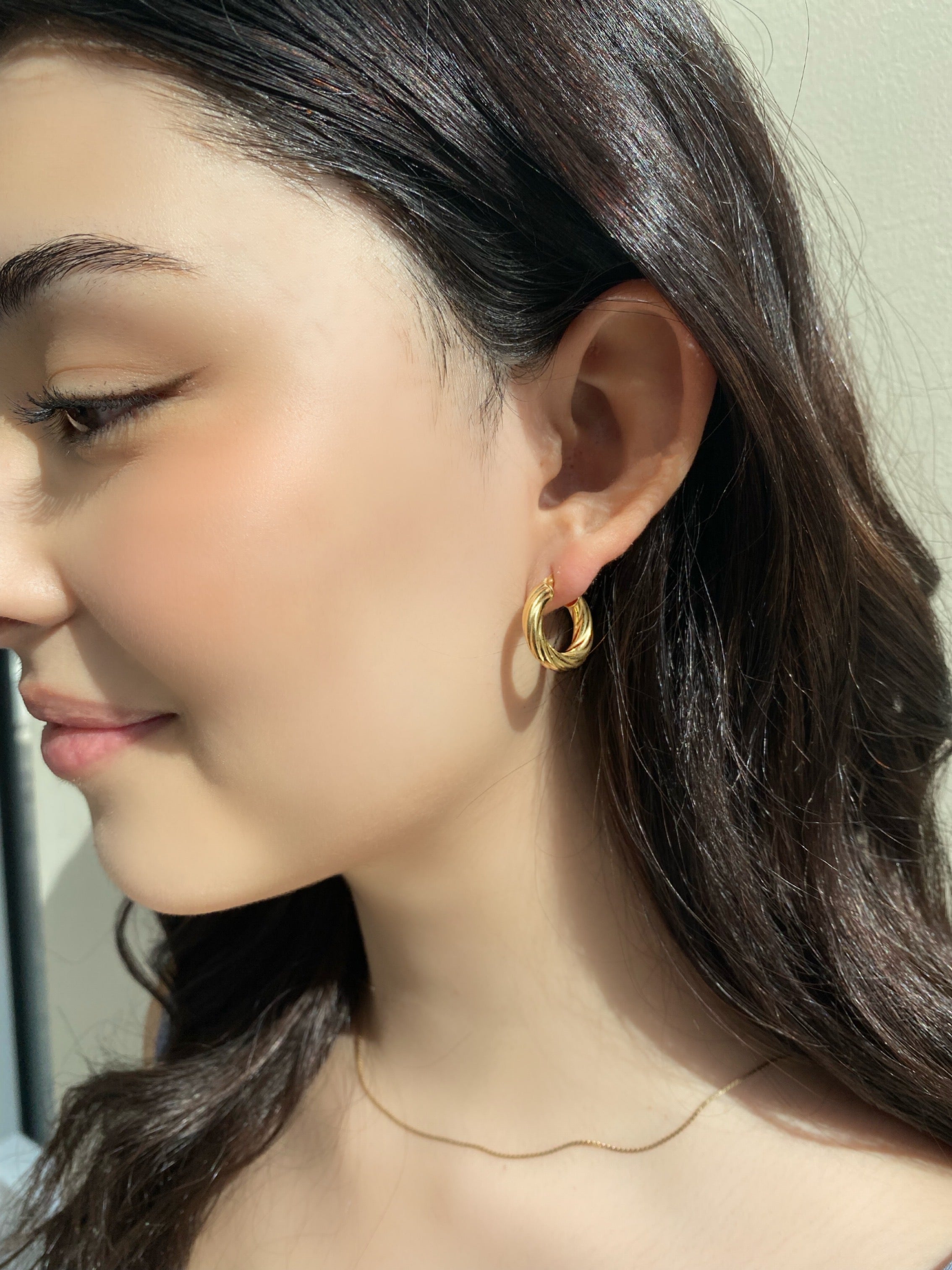 4mm Thick Twisted Gold Hoops - Size Small - Tiny Dents Along the Inside of Hoop