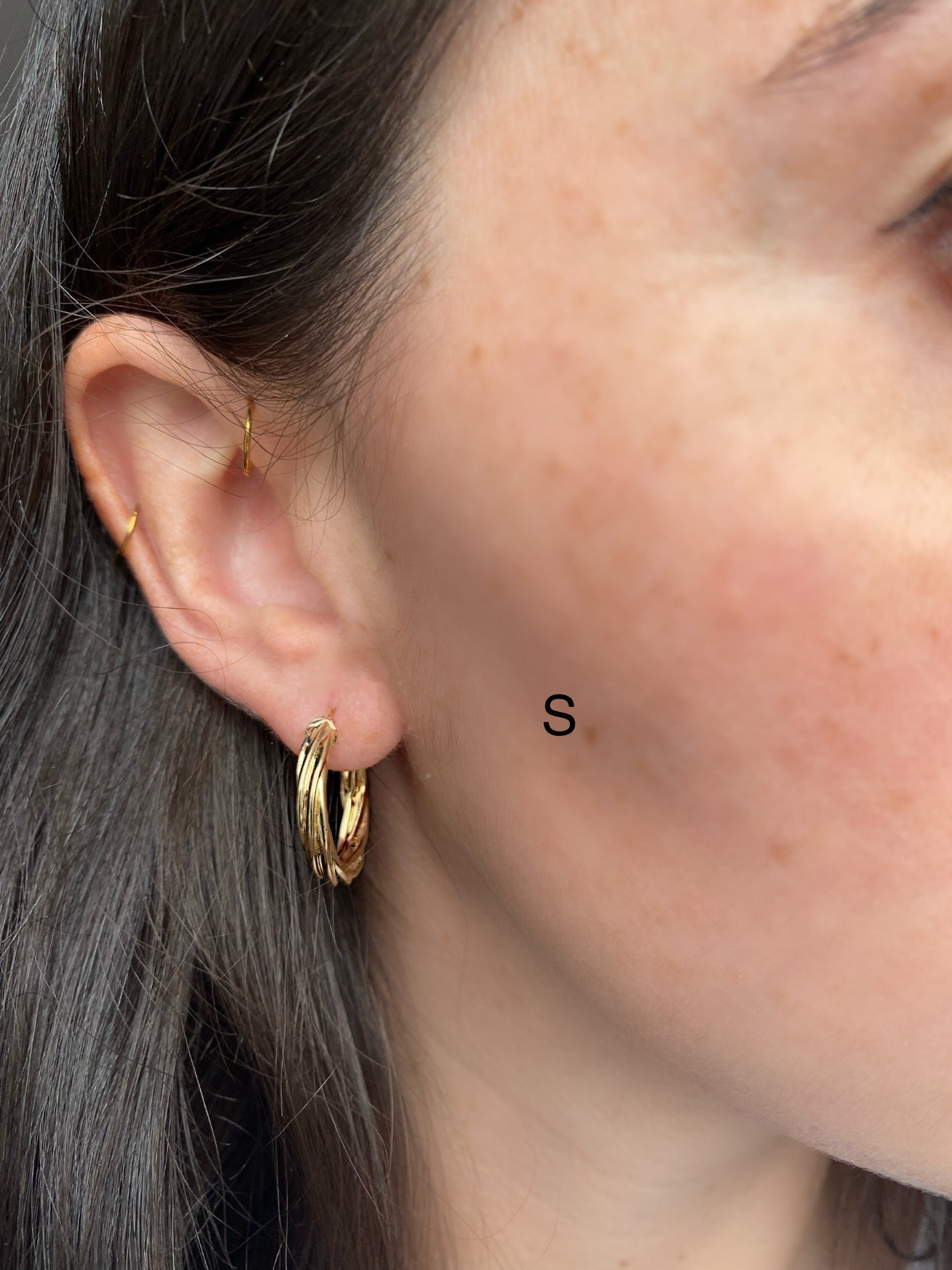 4mm Thick Twisted Gold Hoops - Size Small - Tiny Dents Along the Inside of Hoop