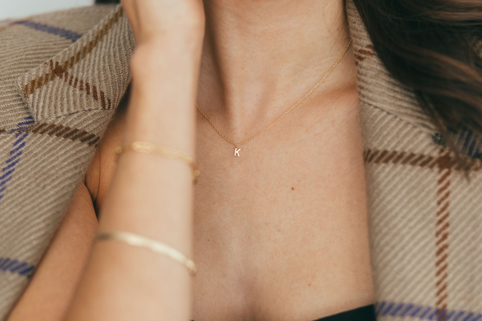 14K Gold Dangling Initial Necklace