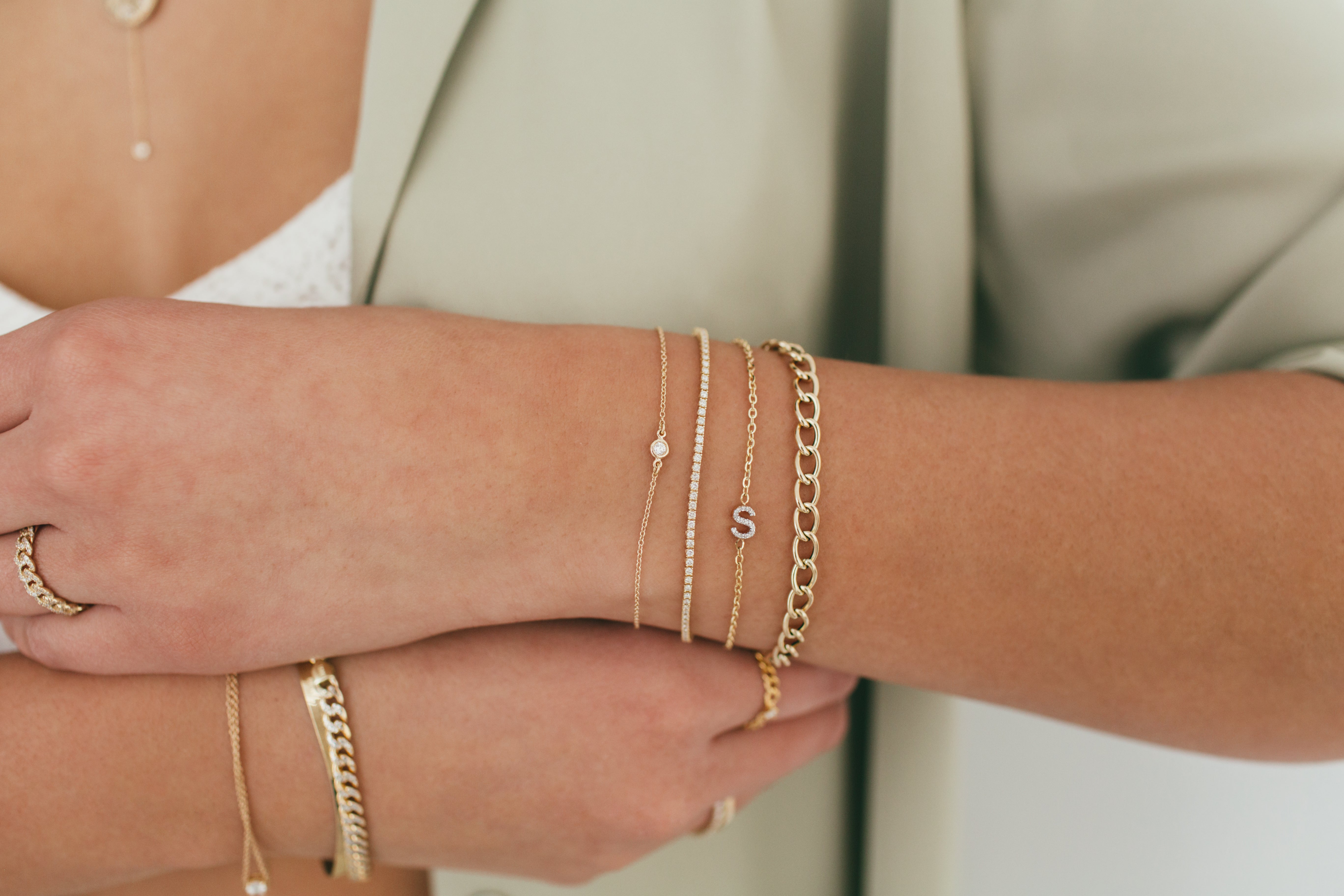 10K Gold Diamond Initial Bracelet