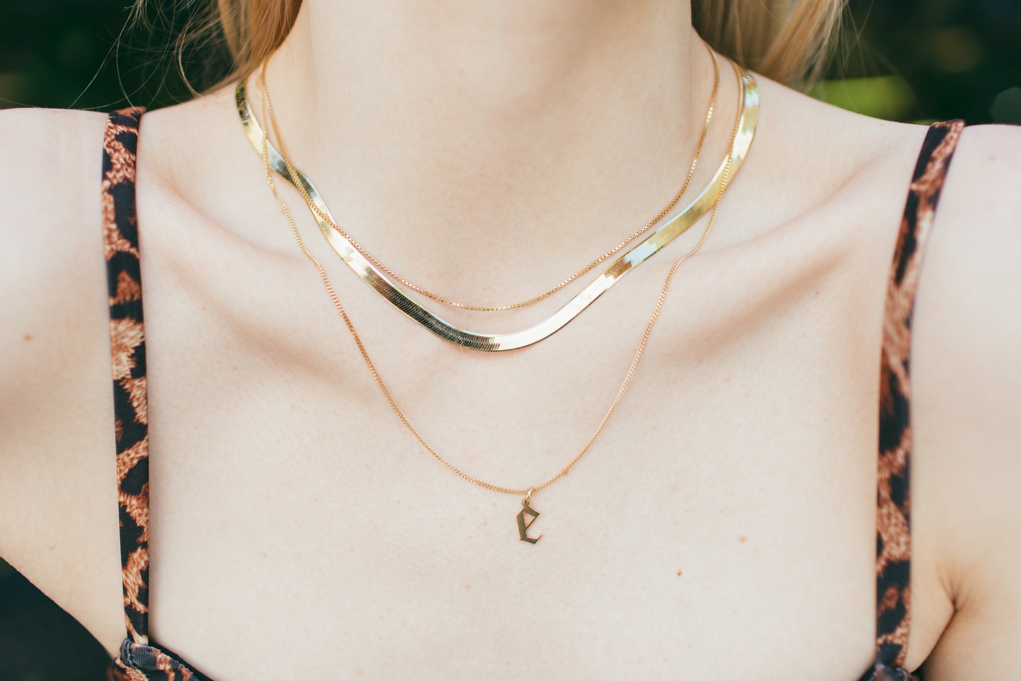 Gold Herringbone Chain Necklace