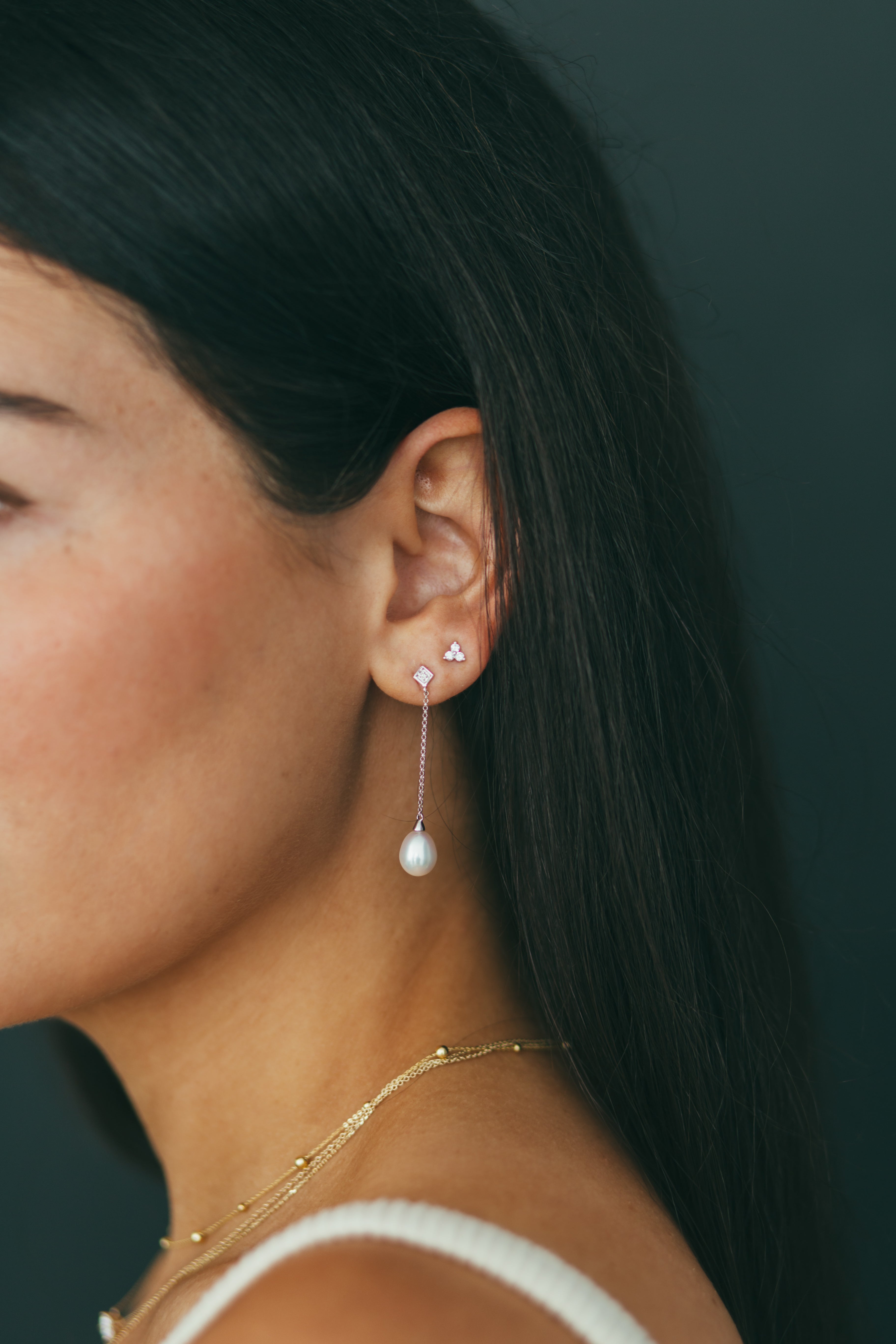 Pearl and Diamond Drop Earrings